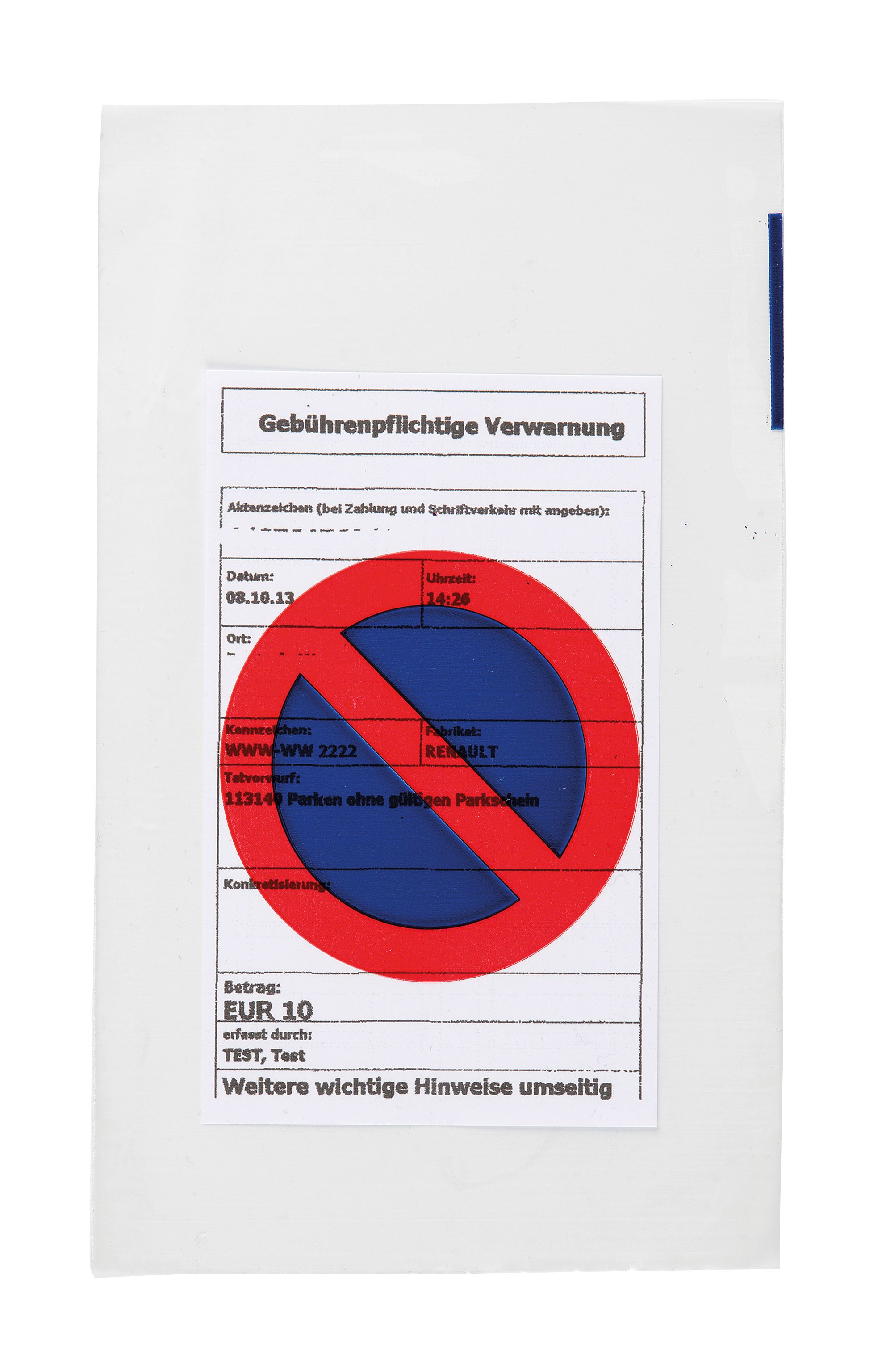 Regenschutzhülle mit Halteverbotszeichen, Block à 50 Stück Regenschutzhülle mit Halteverbotszeichen, Block à 50 Stück