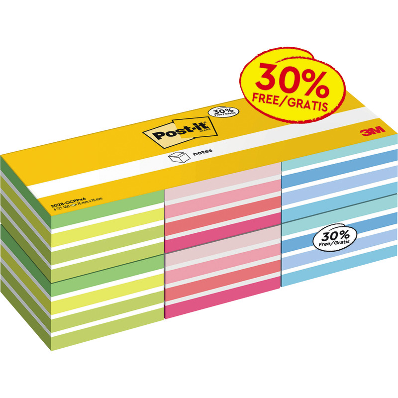 Post-it® Notes Würfel, Verschiedene Farben, 76 mm x 76 mm, 450 Blatt/Block, 6 Blöcke/Packung
