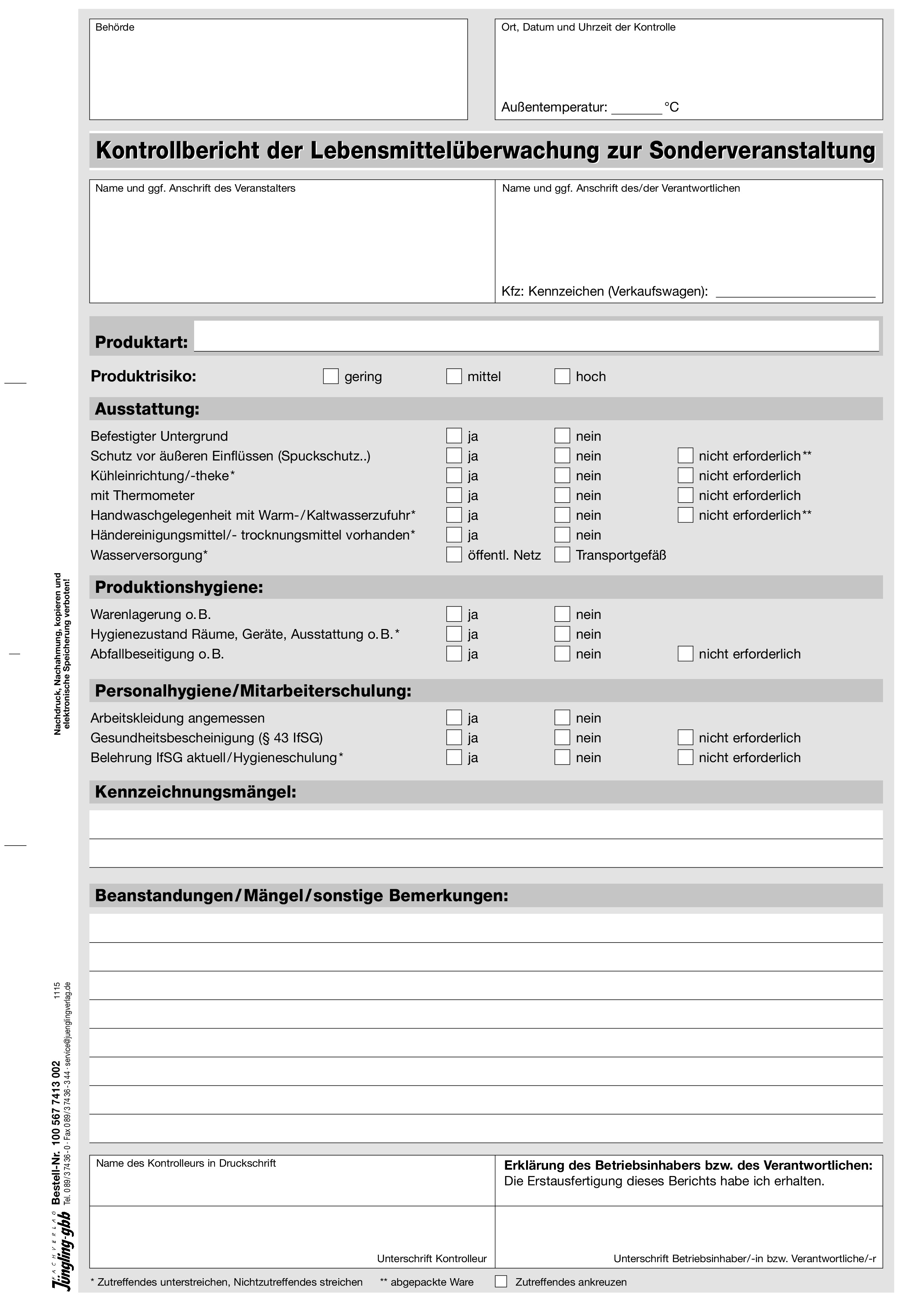 Kontrollbericht Sonderveranstaltung **LMÜ**, A4, 2fach, SD