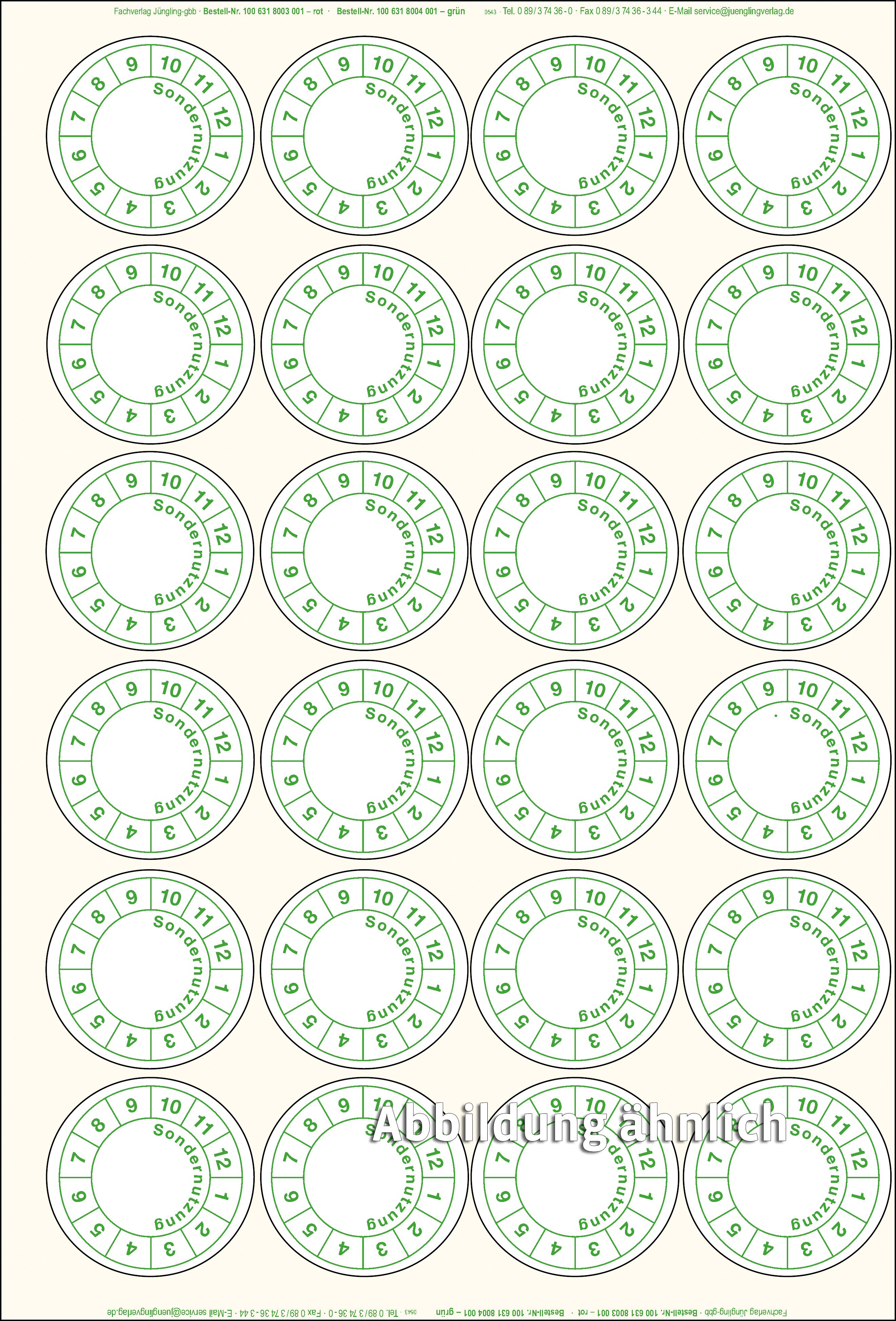 Aufkleber Sondernutzung, Durchmesser 50 mm, grün, selbstklebend, Bogen á 24 Stück