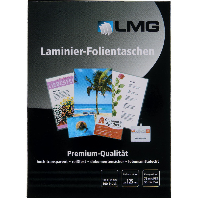 LMG Premium Laminier-Folientaschen, B x L: 110 x 154 mm, DIN A6, Packung: 100 Stück