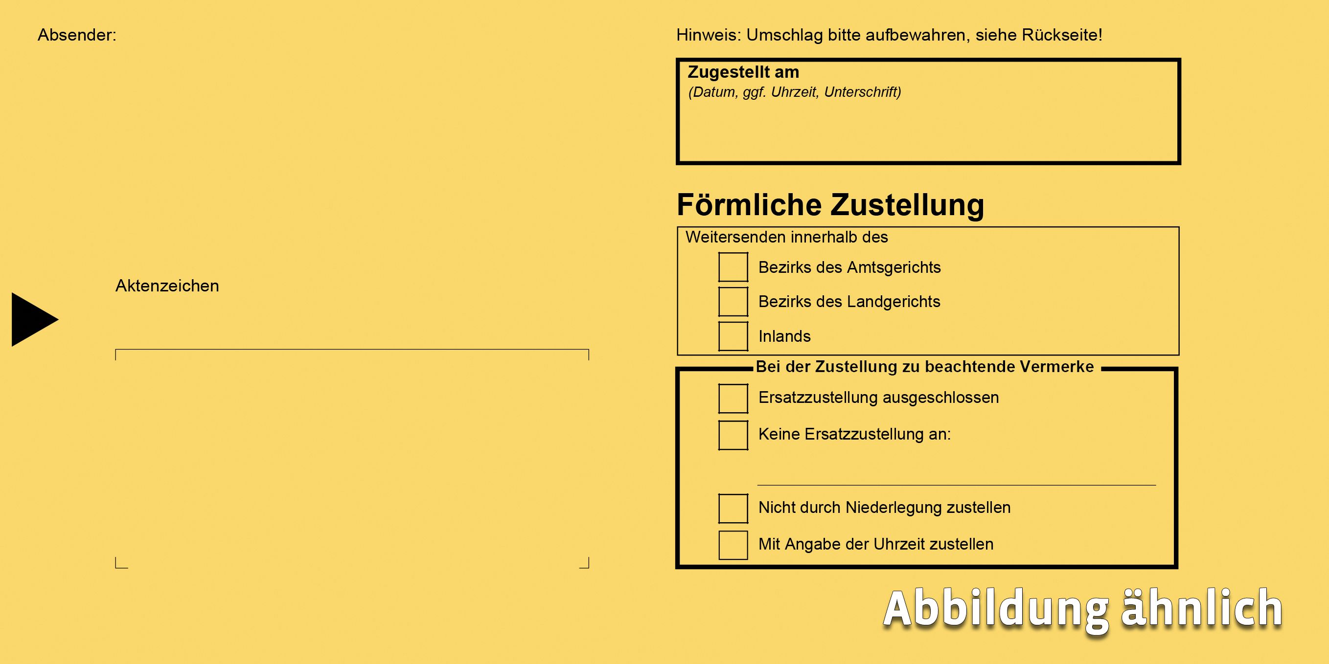 Set Förmliche Zustellung: Zustellungsurkunde mit Kuvert