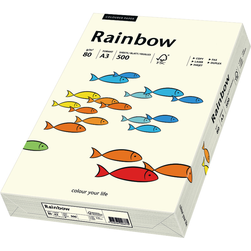 PAPYRUS  Kopierpapier Rainbow COLOURED PAPER, DIN A3, 80 g/m², Pack: 500 Blatt - weiß