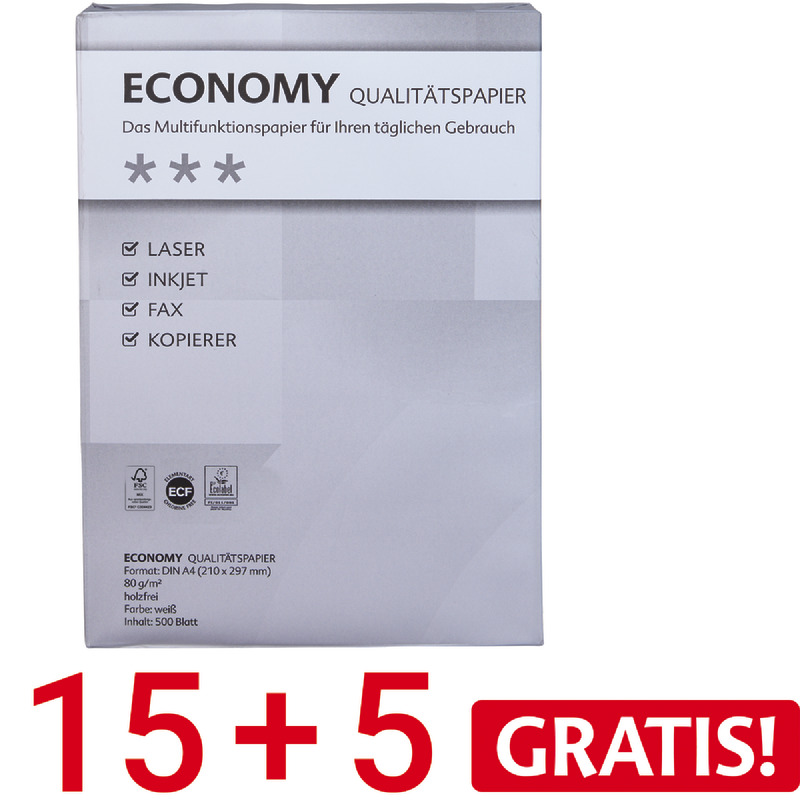 15 + 5 GRATIS! 20 Pack SoldanPlus Qualitätspapier ECONOMY, DIN A4, 80 g/m², Pack: 500 Blatt