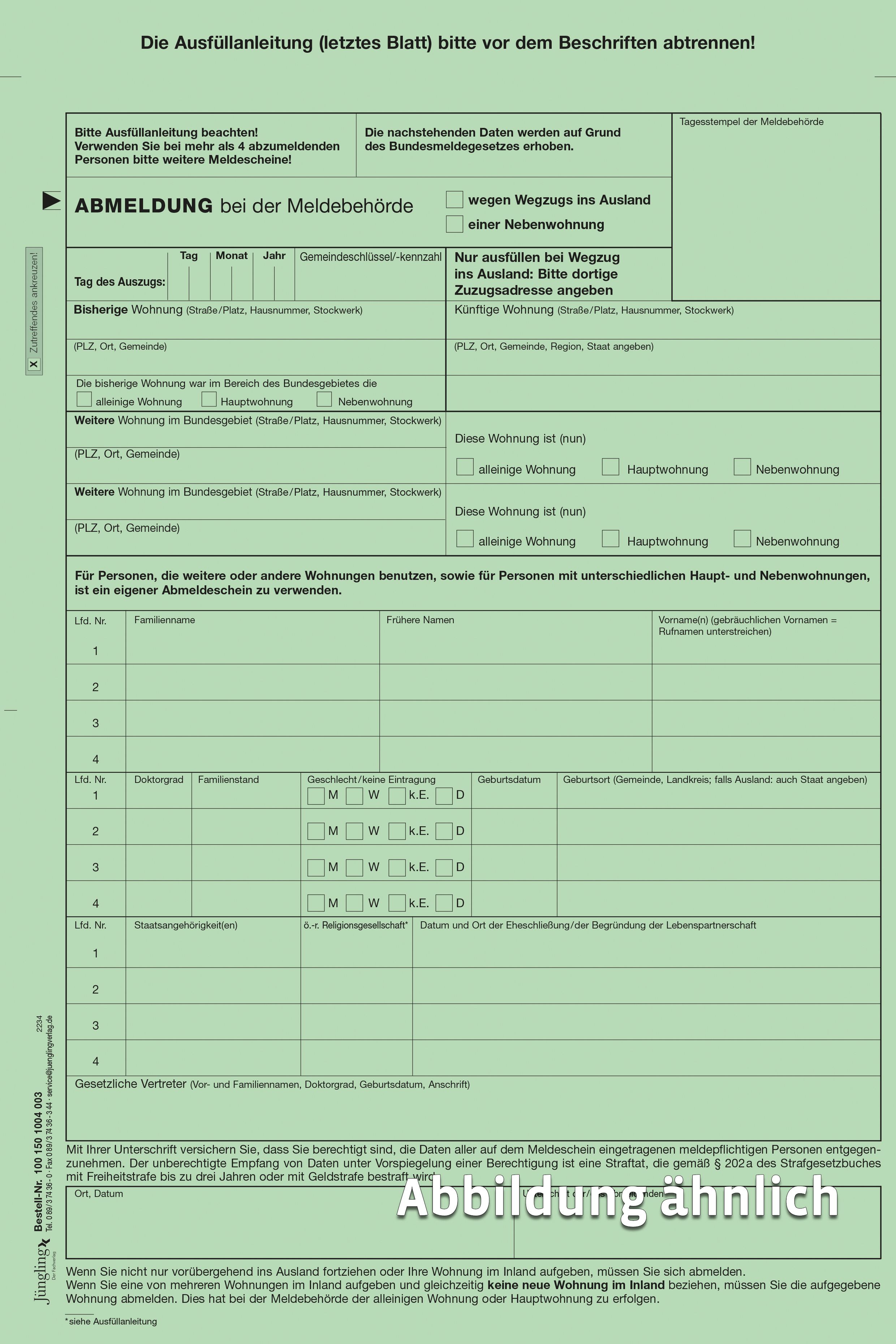 Abmeldung bei der Meldebehörde: Original, Abmeldebestätigung, Erläuterungen