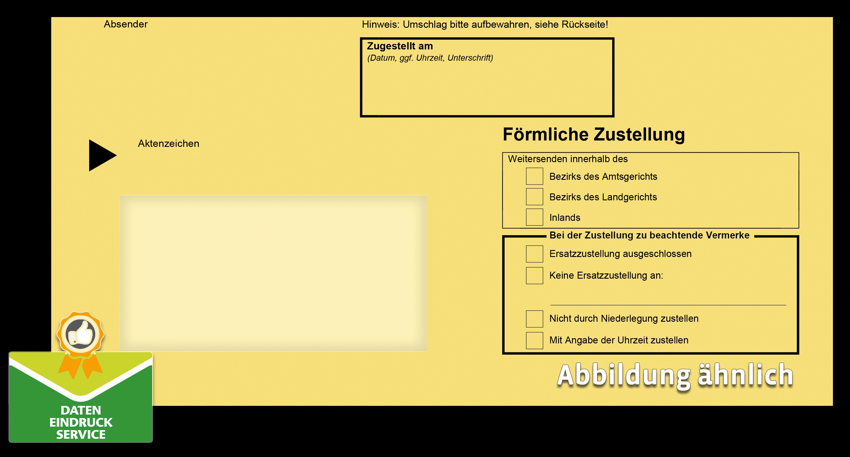 Förmliche Zustellung: Innerer Umschlag mit Fenster, haftklebend, mit Einsteckschlitz, 114 x 229 mm