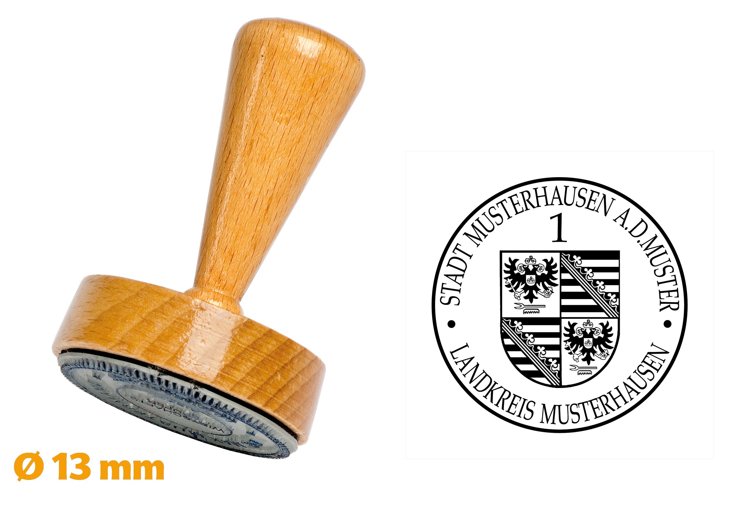 Individuelle Dienstsiegel aus Holz, Durchmesser 13 mm