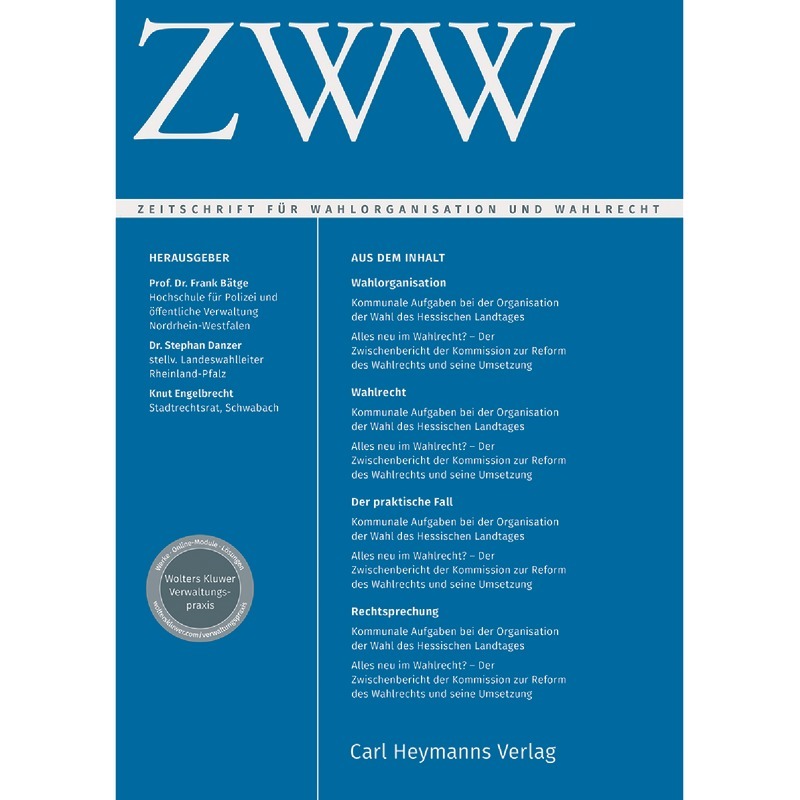 ZWW Zeitschrift für Wahlorganisation und Wahlrecht - Abonnement ZWW Zeitschrift für Wahlorganisation und Wahlrecht - Abonnement