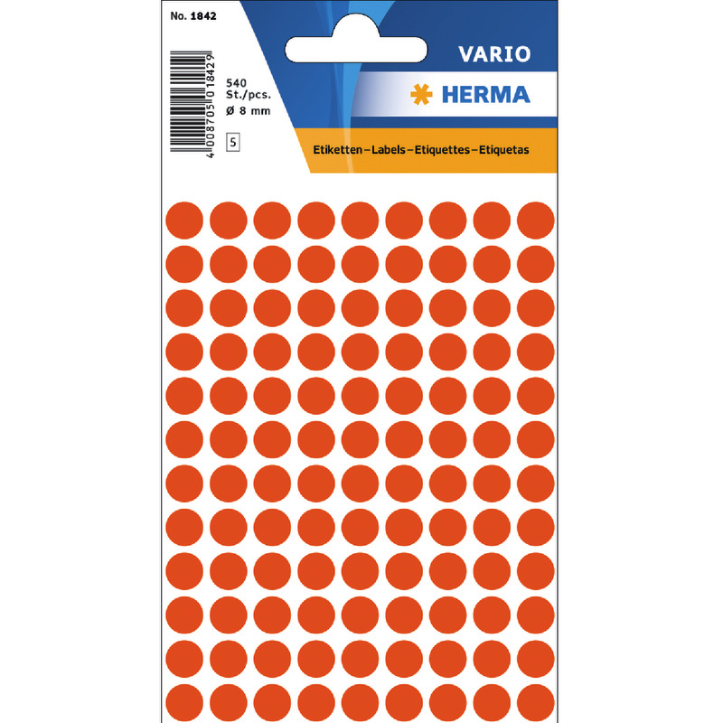 HERMA Vielzwecketiketten, Ø 8 mm, rund, dunkel Papier matt, 540 St. - rot HERMA Vielzwecketiketten, Ø 8 mm, rund, dunkel Papier matt, 540 St. - rot