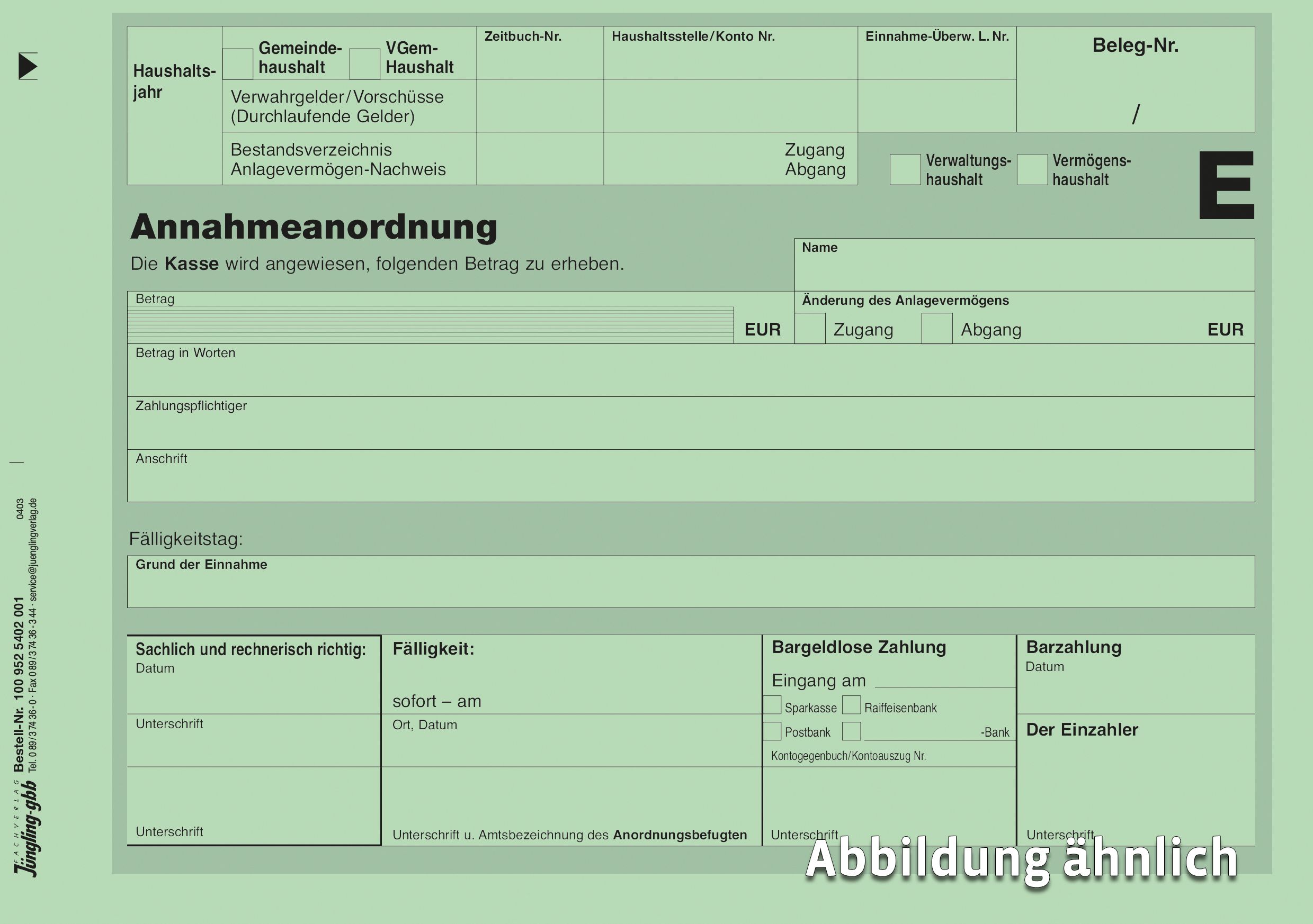 Annahmeanordnung, DIN A5 grün