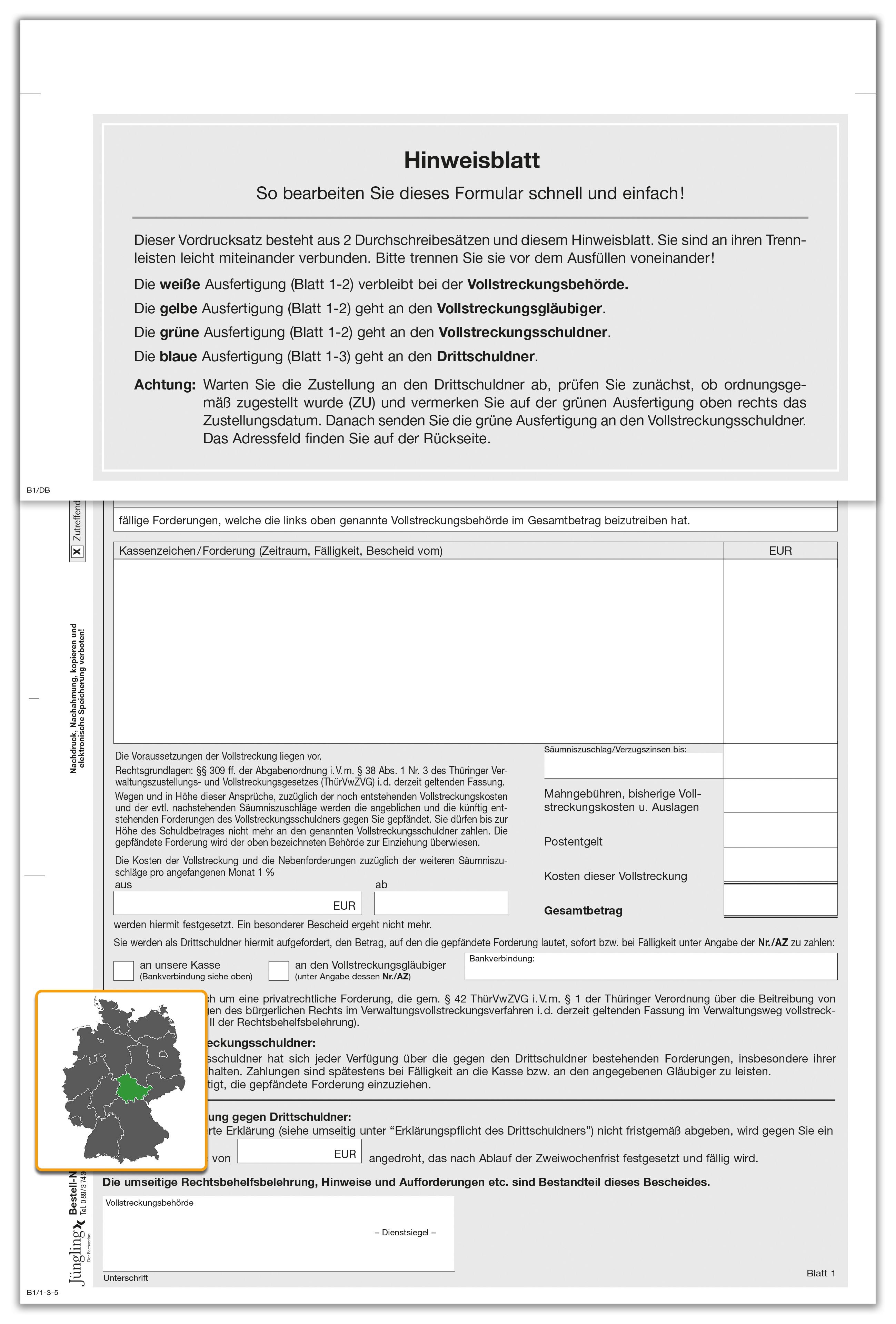 Pfändungs- und Einziehungsverfügung div. Forderungen (Thüringen), A4, 9-fach