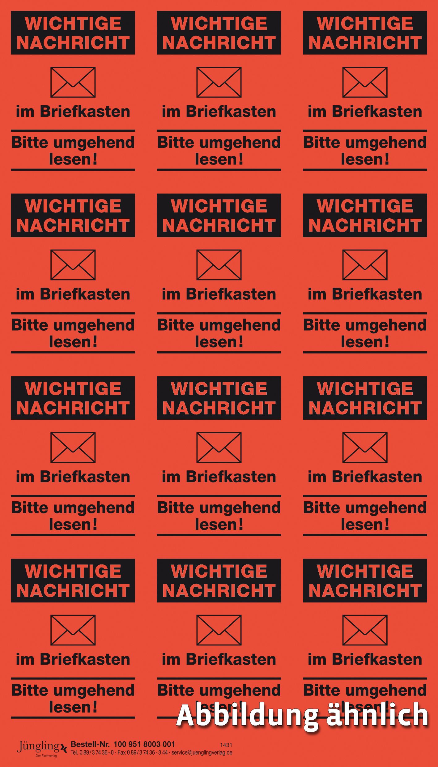 Aufkleber für Hausbriefkasten, Standardaufdruck Wichtige Nachricht, 12 Etiketten/Bogen, 50x40 mm