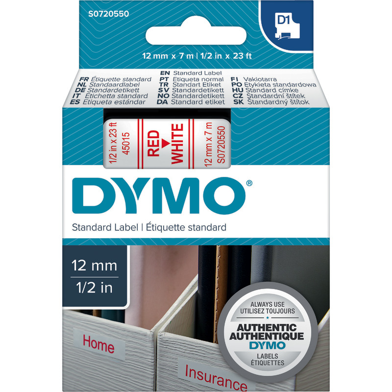 DYMO D1-Beschriftungsband 45015, 12 mm, rot/weiß