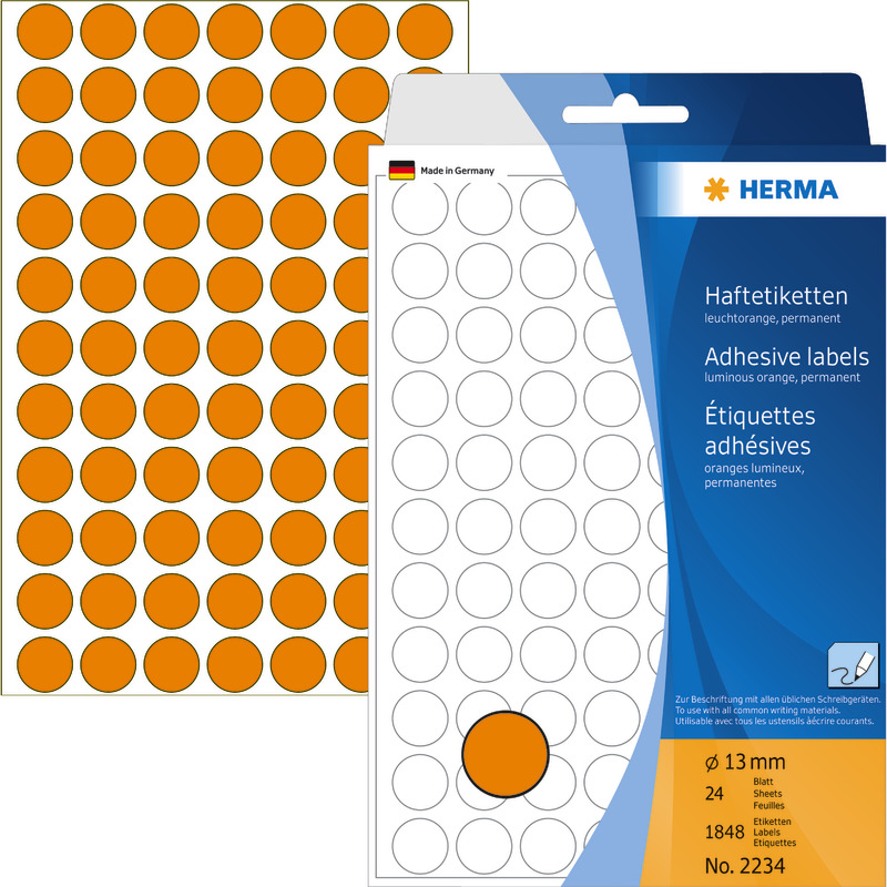 HERMA Vielzwecketiketten/Farbpunkte, Ø 13 mm, rund, Papier matt, Handbeschriftung, 1.848 St. - orange