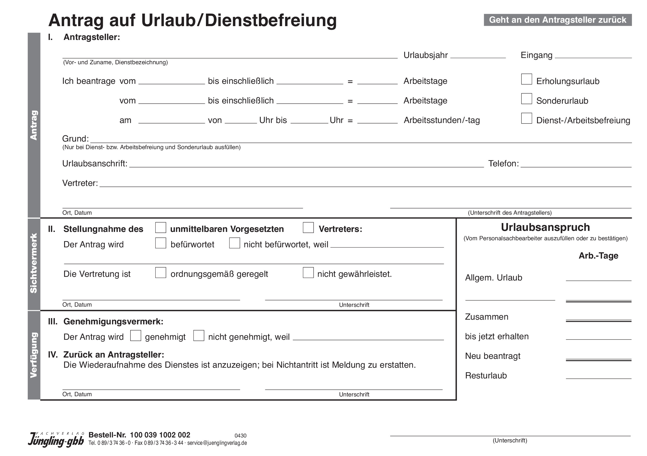 Urlaubsantrag (Behörde), A5, 2-fach SD