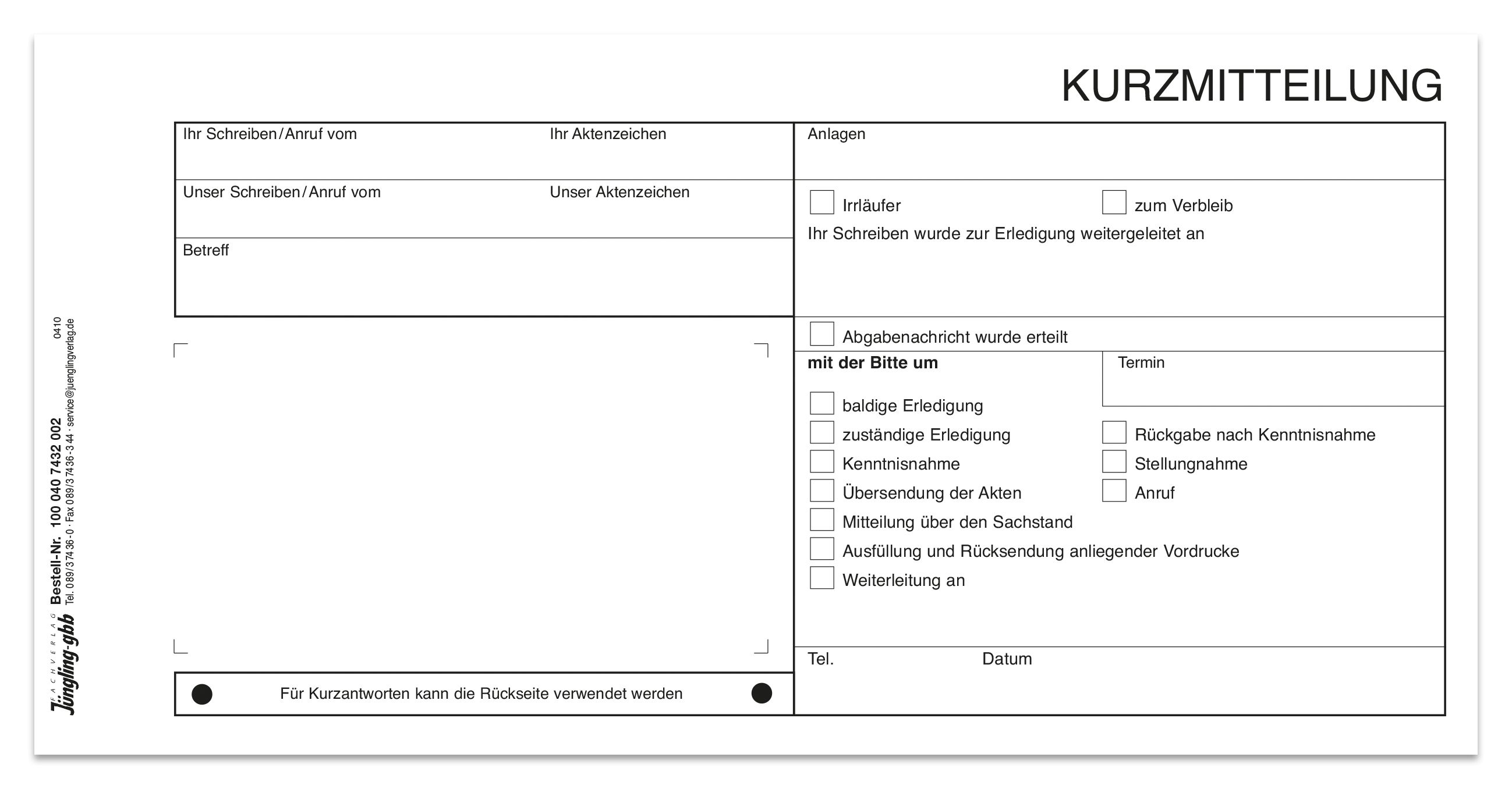 Kurzbrief (Variante), DIN lang, 2-fach