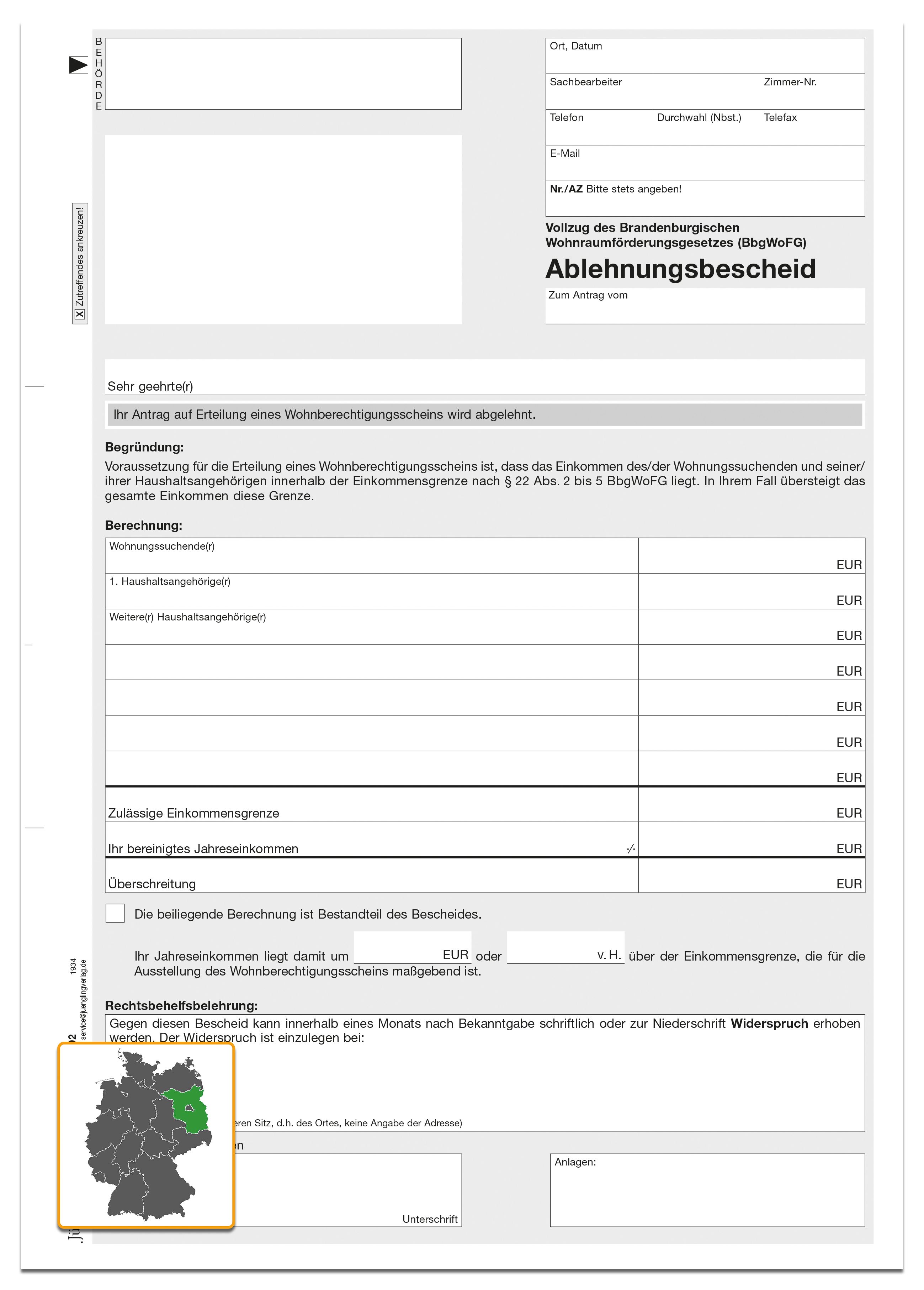 Ablehnungsbescheid, A4, 2-fach SD Ablehnungsbescheid, A4, 2-fach SD