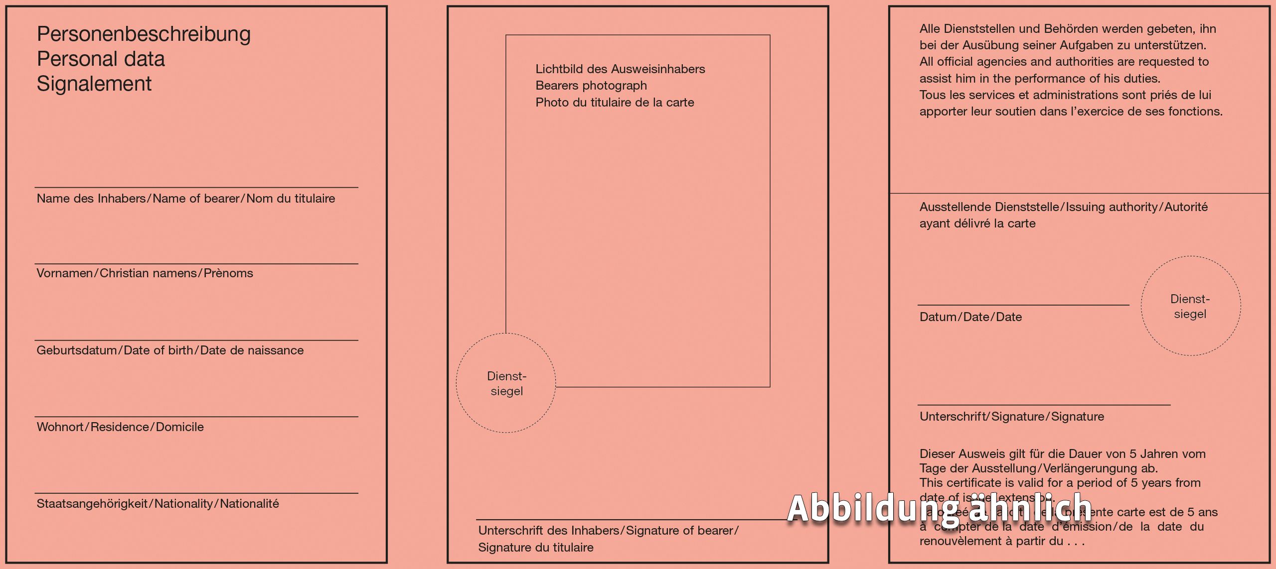 Feuerwehrdienstausweis, 3-sprachig (ohne Wappen, BB, B, BR, HH, HE, MV, NS, NW, RP, SL, SH) DIN lang, Pretex rot