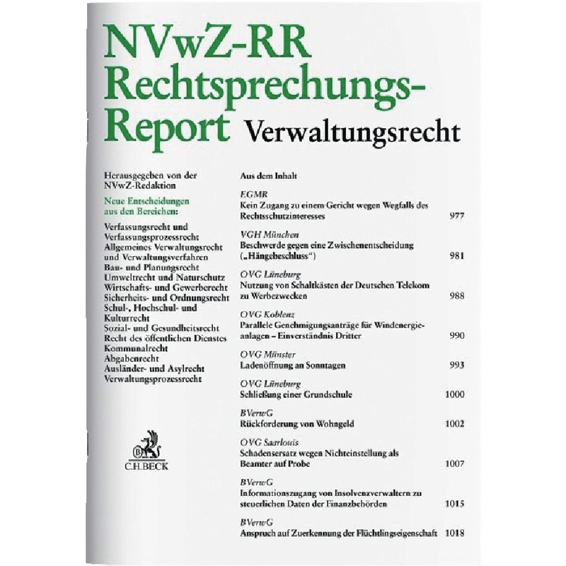 NVwZ-RR - Neue Zeitschrift für Verwaltungsrecht Rechtsprechungs-Report - Abonnement