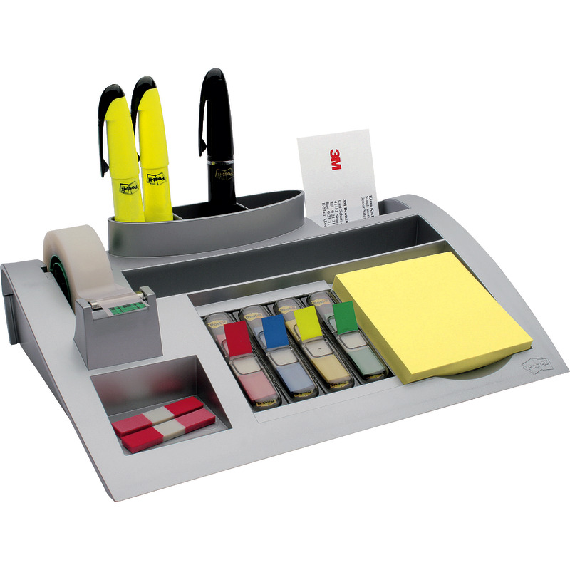 Post-it® Tisch-Organizer mit Post-it® Notes, Index und Scotch® Magic™ Klebeband - silber