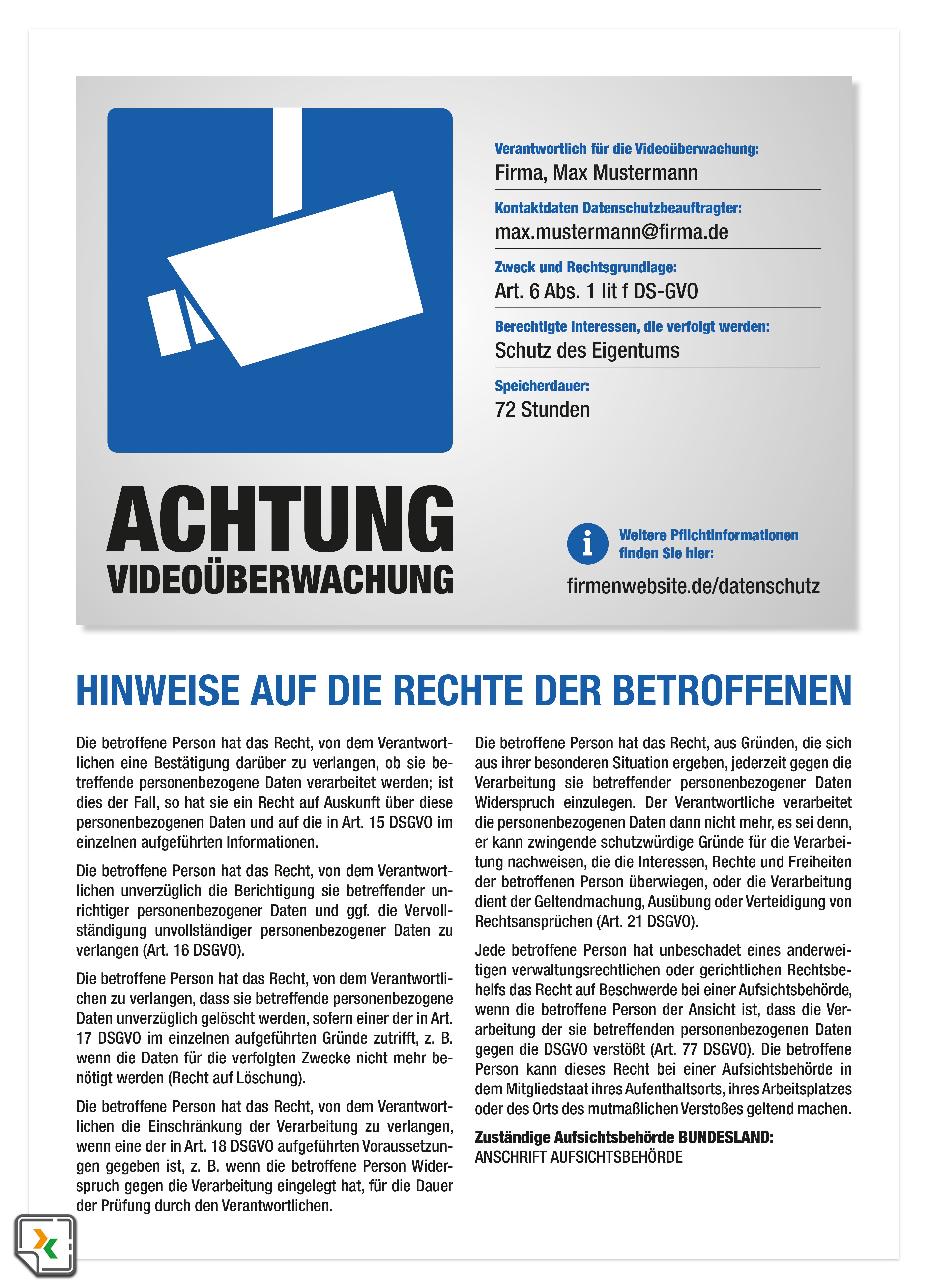 Achtung Videoüberwachung: DSGVO-Aufkleber DIN A3