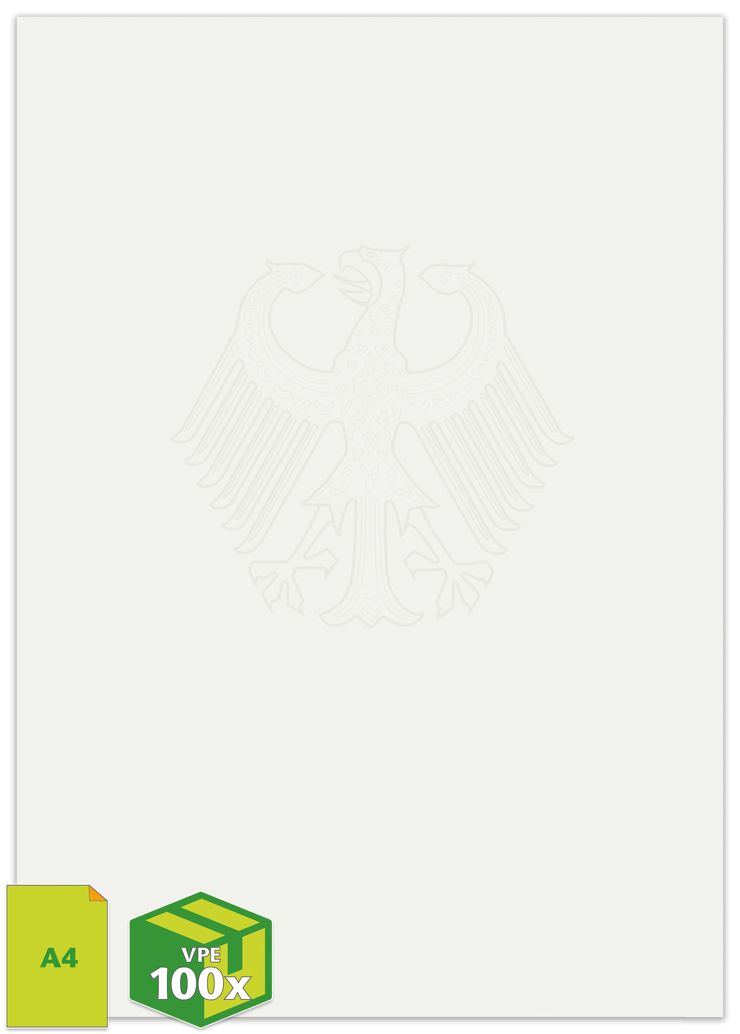 Sicherheitspapier DIN A 4, neutral, mit Kombi-Sicherheitselement Adler und Kopierschutz, 100g, ungelocht, 1 VPE = 100 Stück