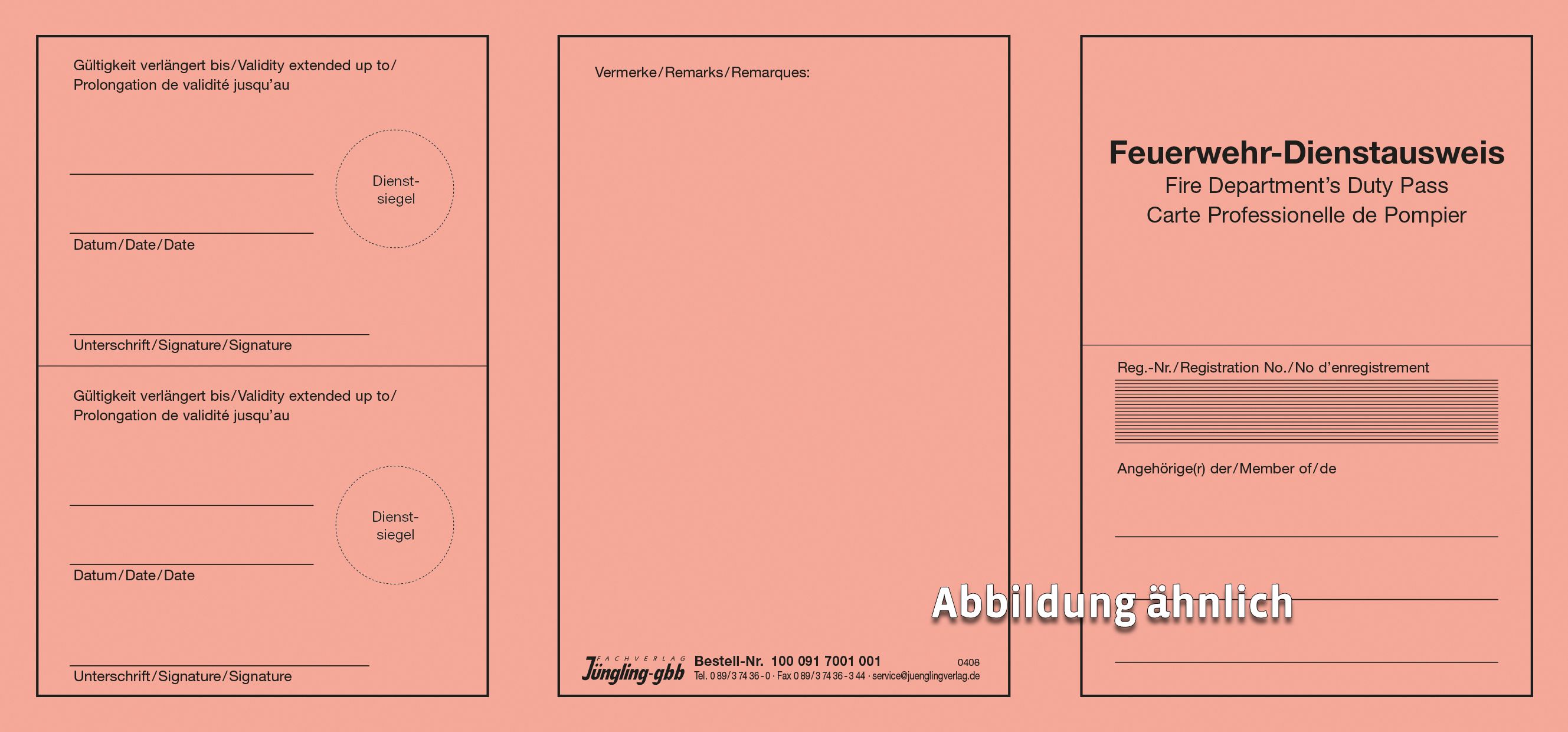 Feuerwehrdienstausweis, 3-sprachig, Pretex rot