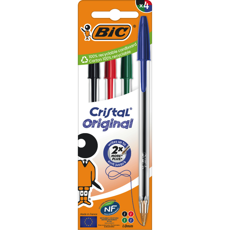 BIC Kugelschreiber CRISTAL Original M, 4 Stück, farbsortiert