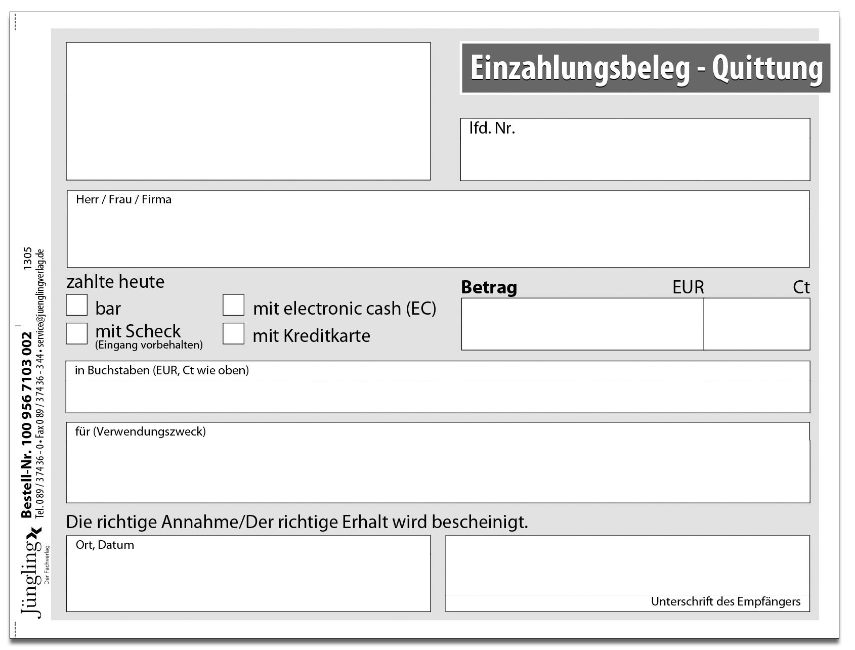 Quittung für eine Forderung, mit laufender Nummer, Block, A6, 50 Satz, 2-fach