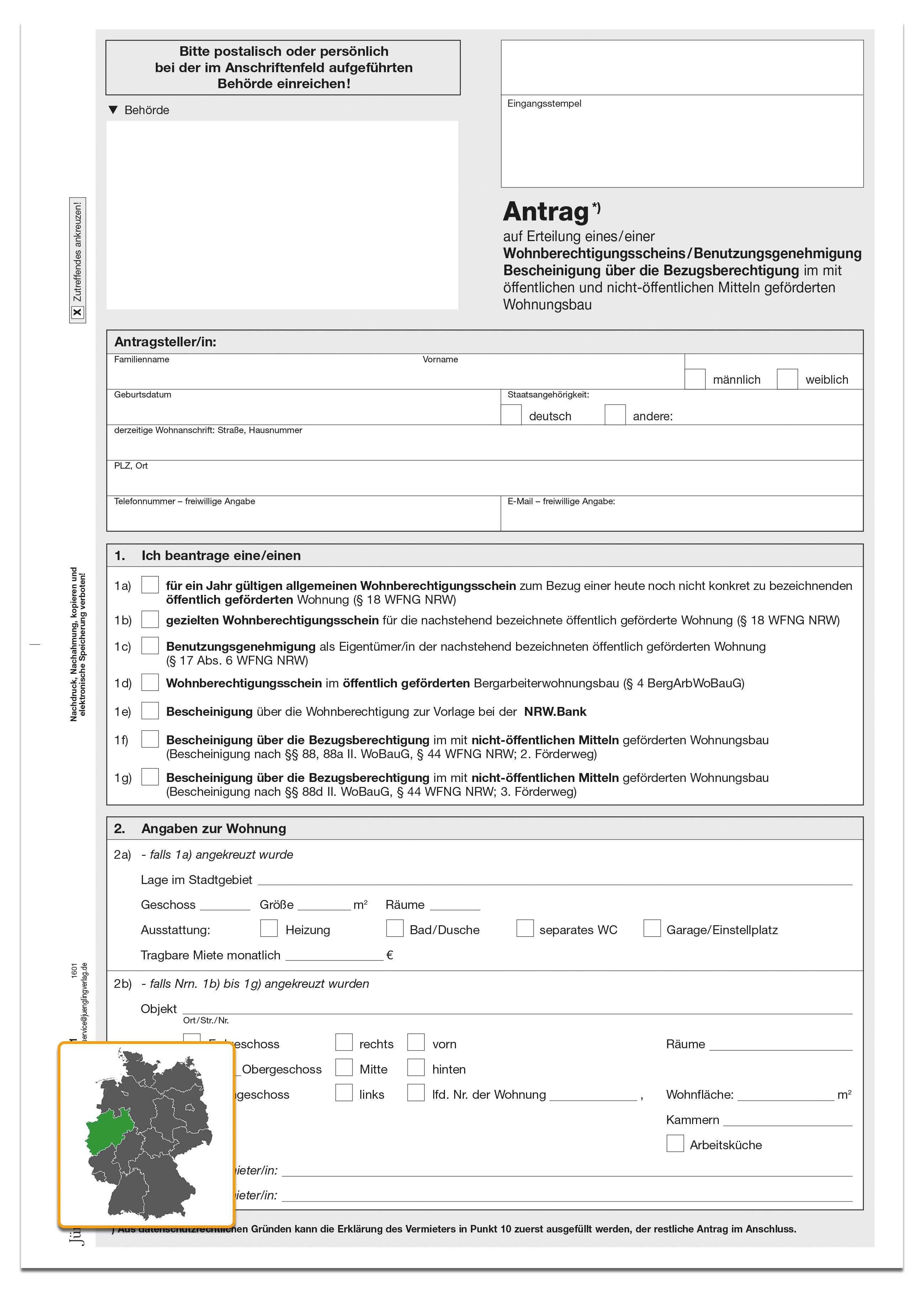 Antrag auf Wohnberechtigungsbescheinigung, A4, 4-seitig