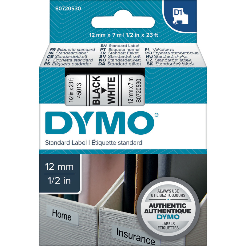 DYMO D1-Beschriftungsband 45013, 12 mm, schwarz/weiß