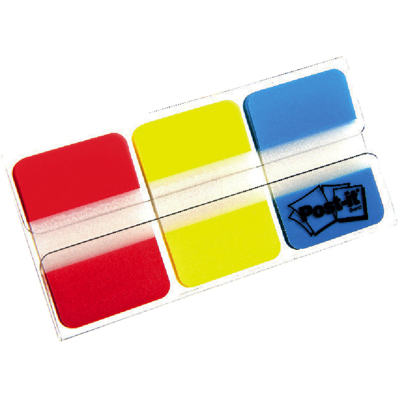 Post-it® Index Strong Ablagetabs, Standard, Blau, Rot und Gelb, 66 Haftstreifen/Spender, 1 Spender/Packung