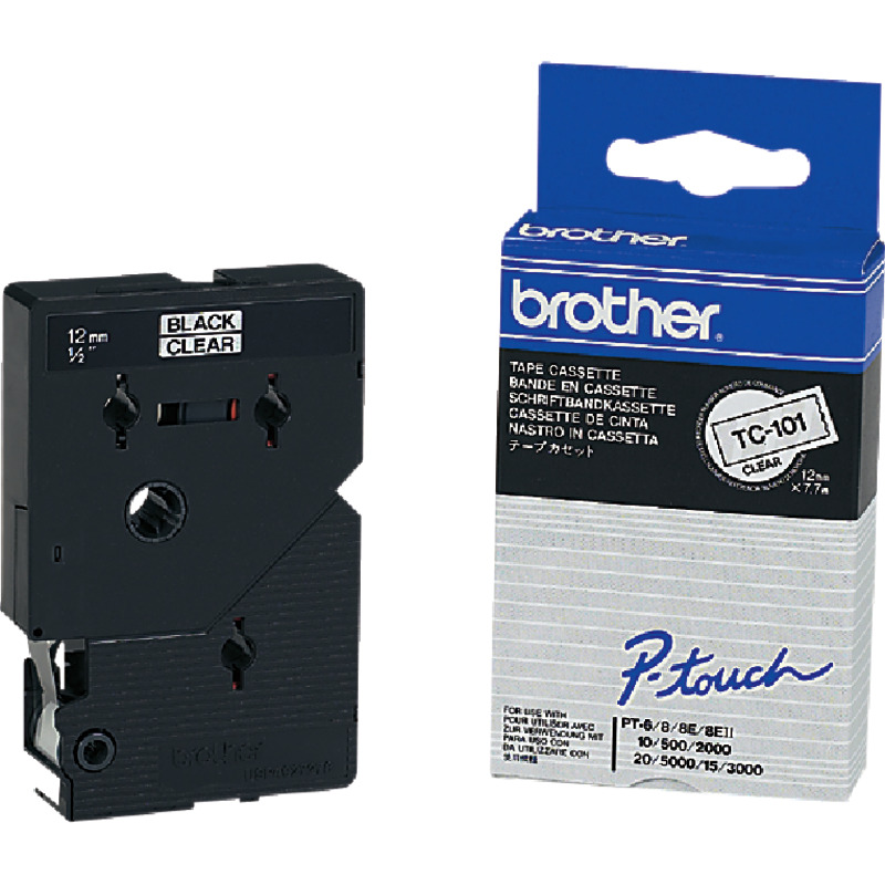 Brother TC-101 Schriftbandkassette P-Touch, 12 mm, schwarz/transparent