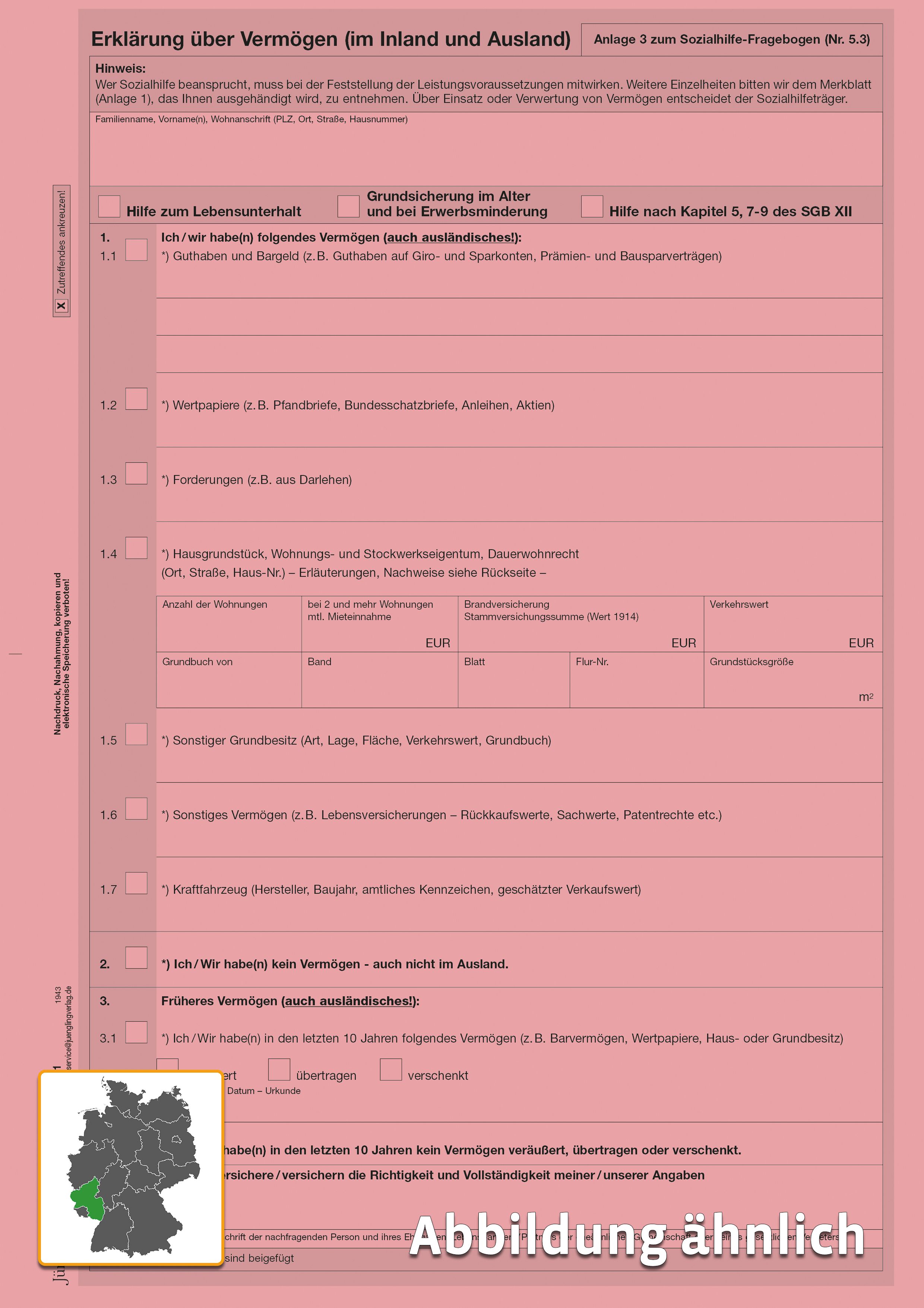 Erklärung über Vermögen, A4 rosa