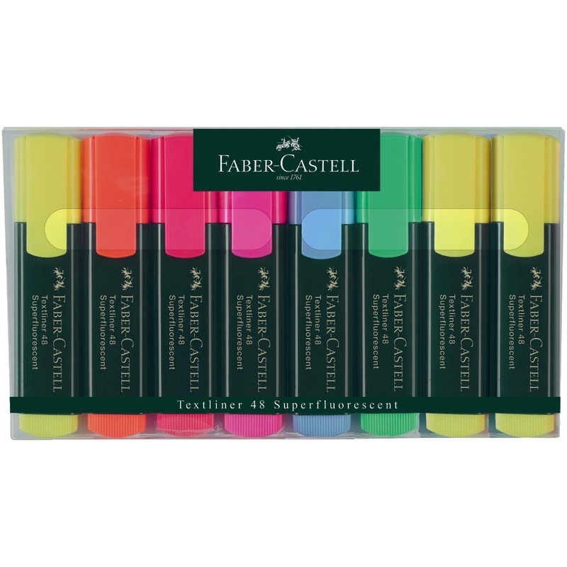 FABER-CASTELL Textmarker 1548 in 5 Farben, Karton-Etui mit 8 Marker - farbig sortiert