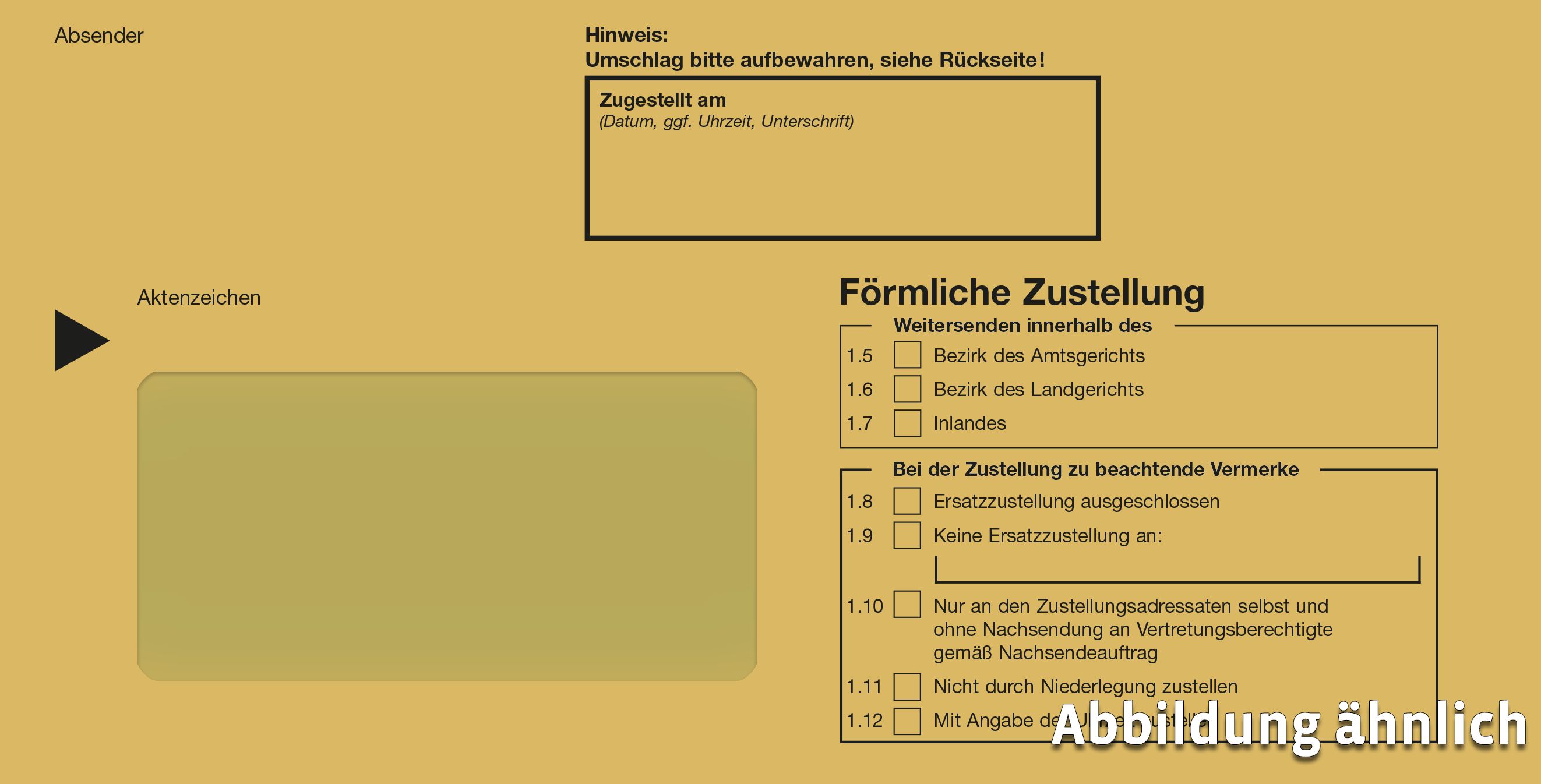 Förmliche Zustellung: Innerer Umschlag mit Fenster, nassklebend