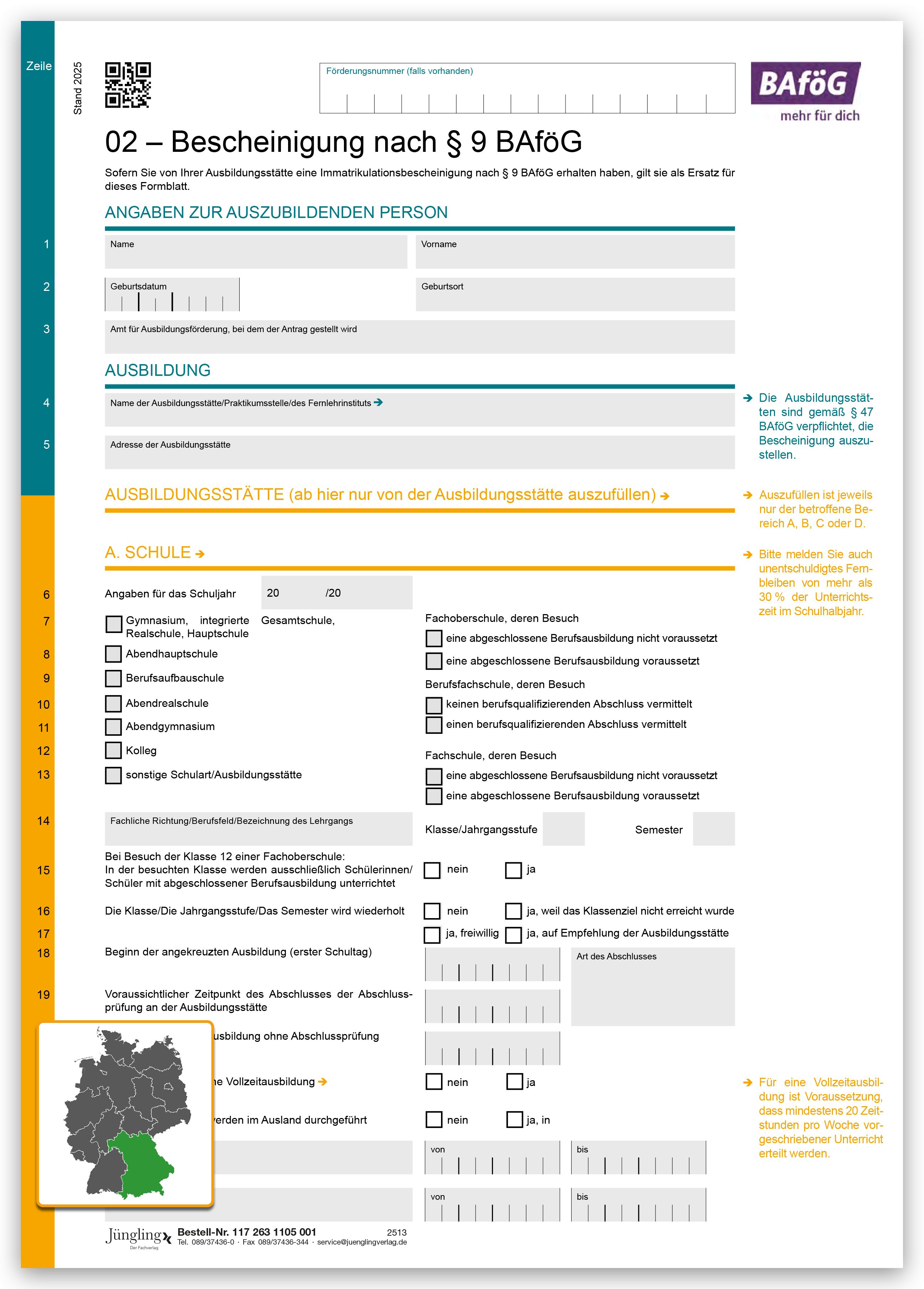 Formblatt 02 - Bescheinigung nach § 9 BAföG