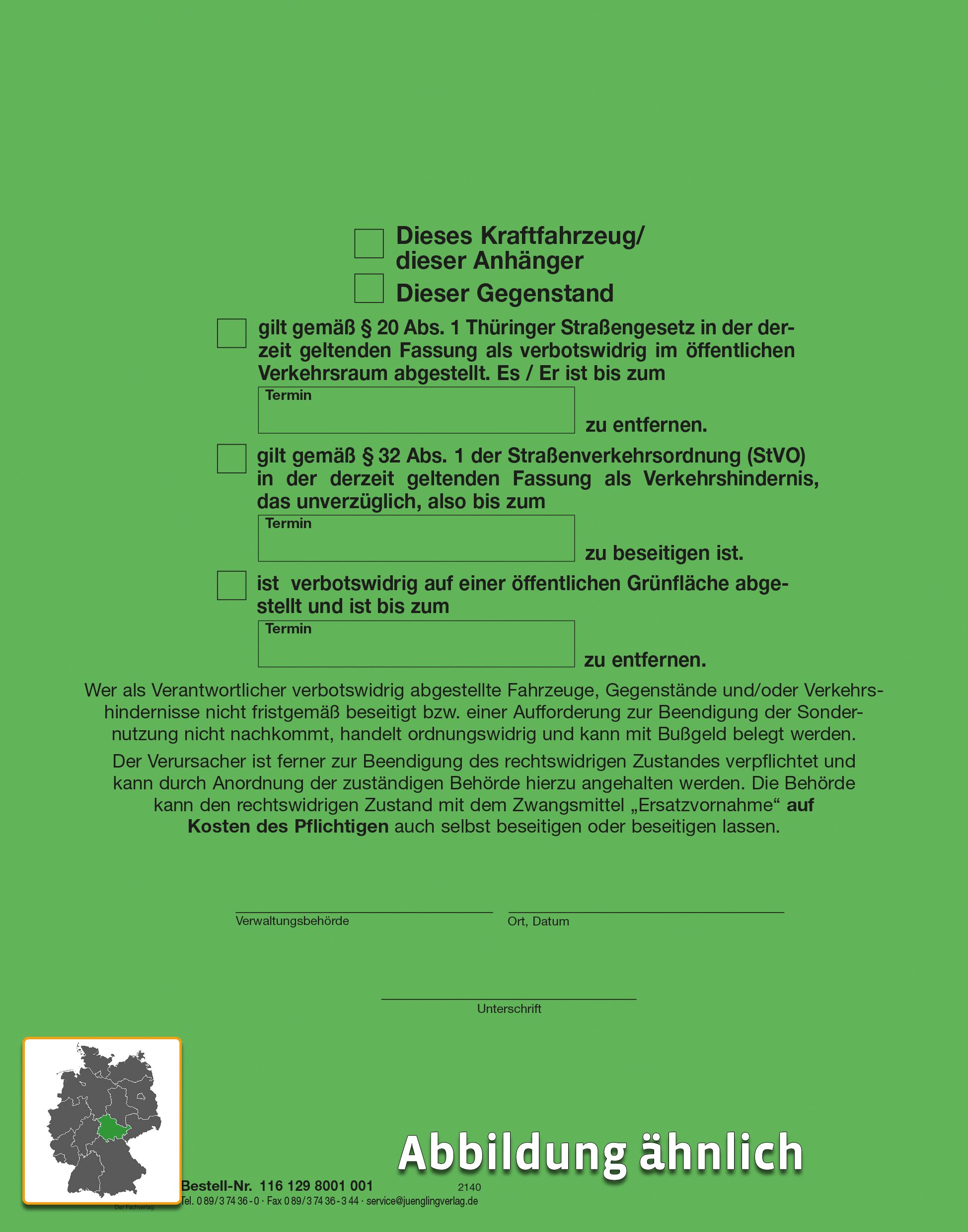 Aufkleber Grüner Punkt nach StVO und Straßengesetz (Thüringen), A5, leuchtgrün