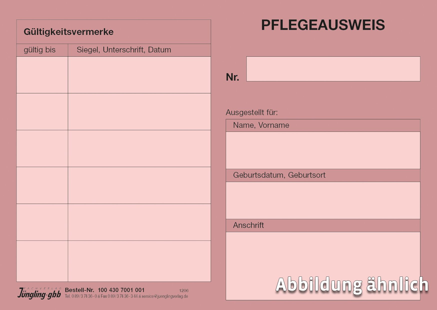 Pflegeausweis, A6, 1fach, rosa