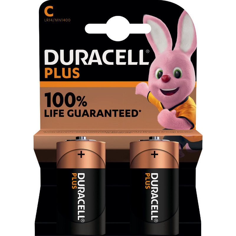 DURACELL Batterien Alkaline Plus Extra Life, C Baby LR14, 1, 5 V, Packung: 2 Stück