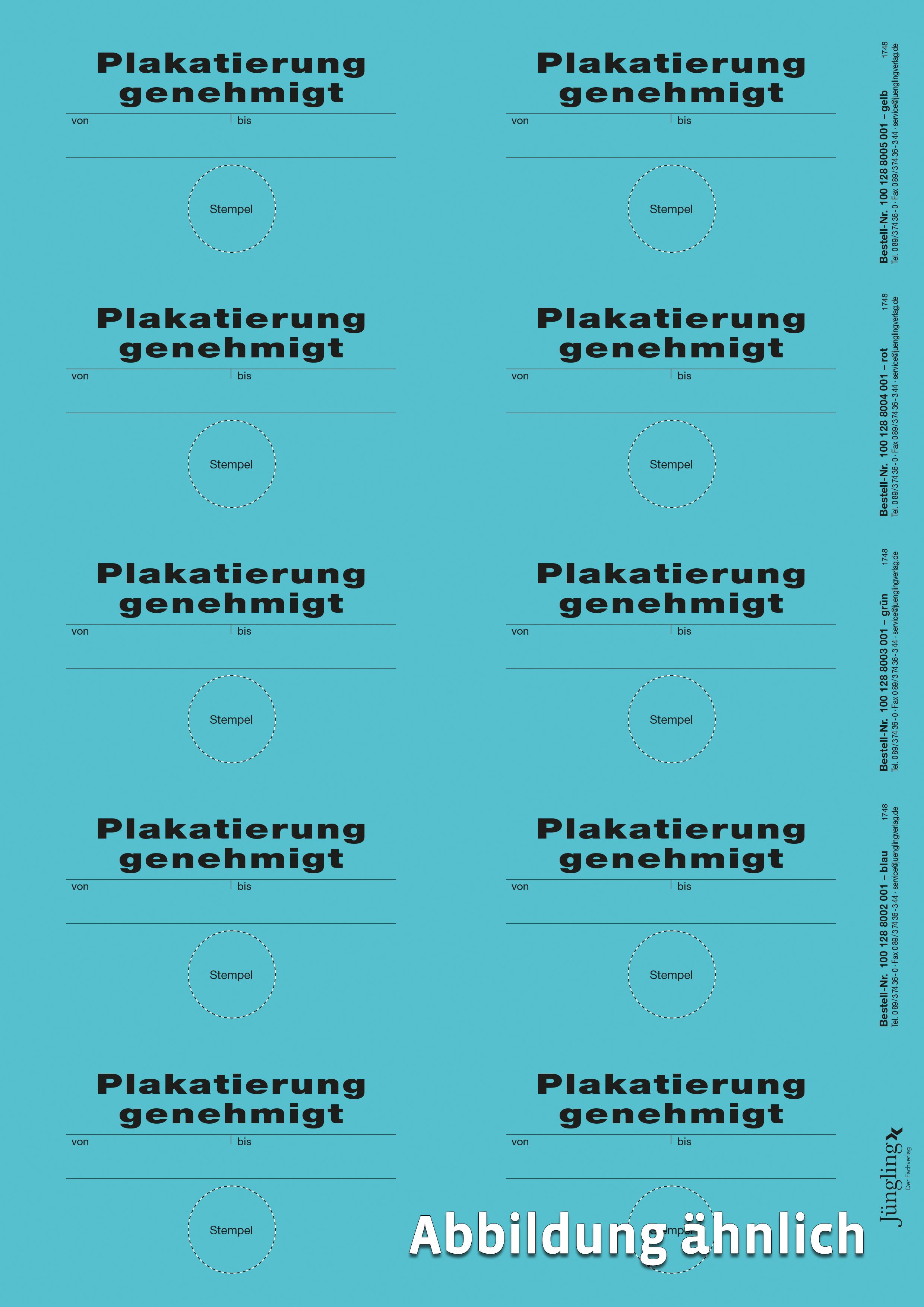 Aufkleber Plakatierung genehmigt, blau, 75 x 50 mm, 10 Stück je Bogen