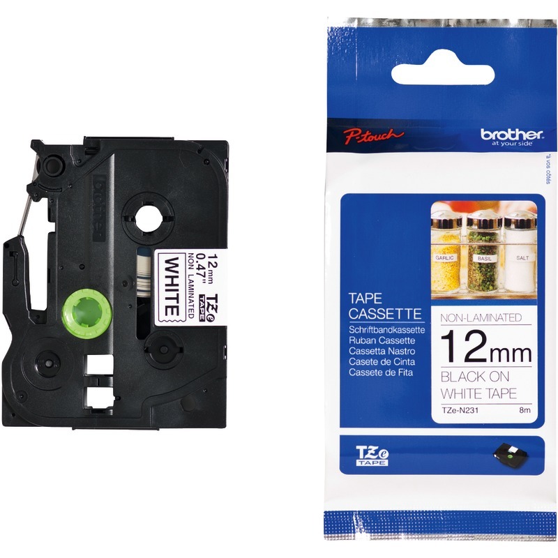 Brother TZEN231 Schriftbandkassette, 12 mm, schwarz/weiß