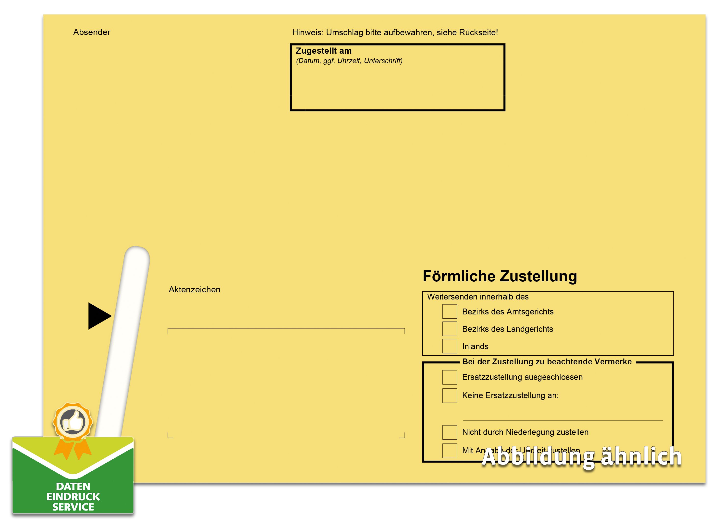 Förmliche Zustellung: Innerer Umschlag, ohne Fenster, mit Kohlepapier und Einsteckschlitz, nassklebend, 162 x 229 mm