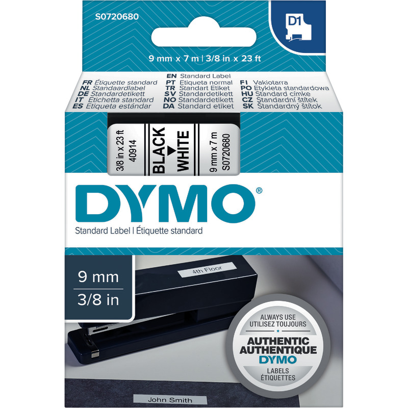 DYMO D1-Beschriftungsband 40913, 9 mm, schwarz/weiß