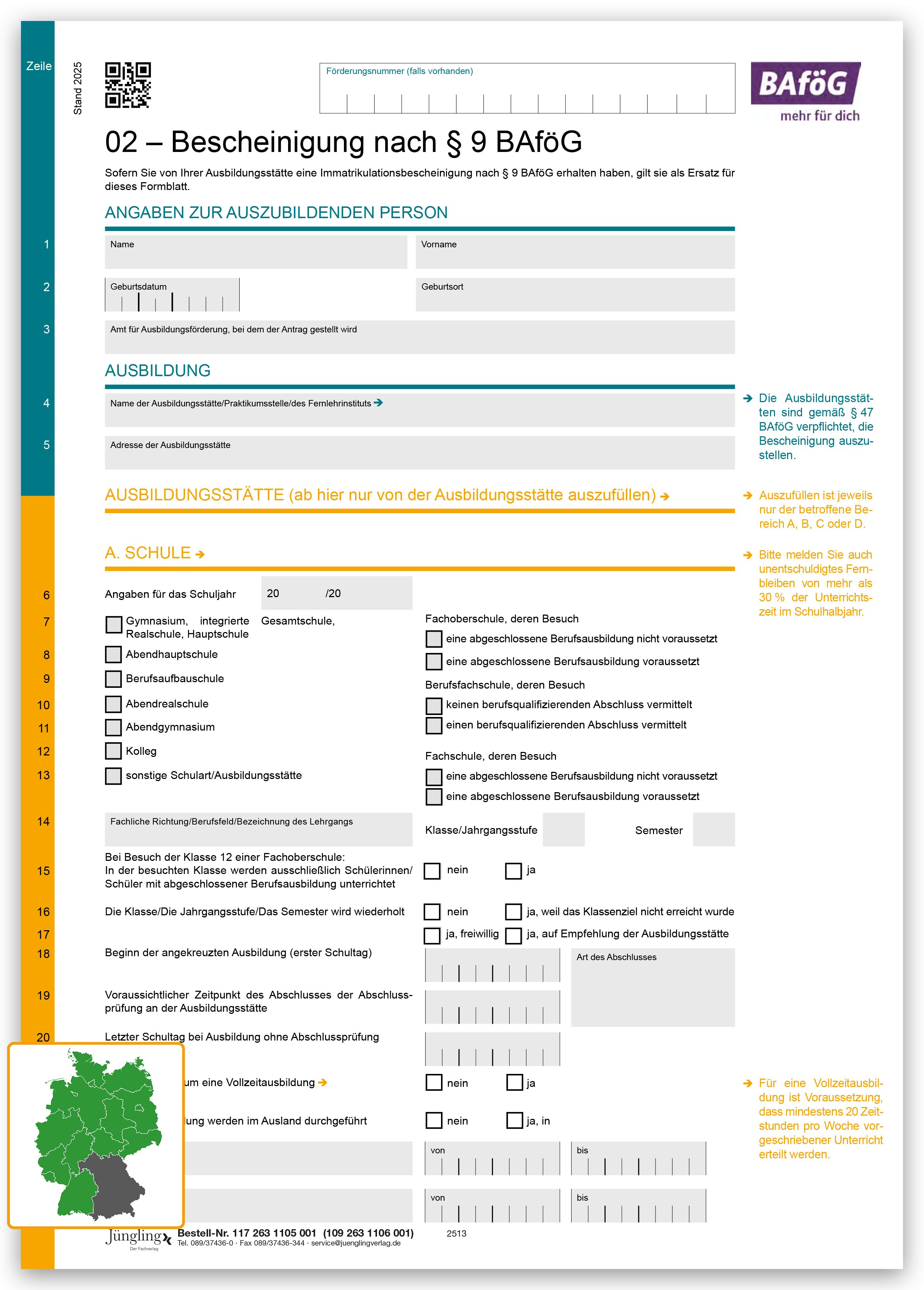 Formblatt 02 - Bescheinigung nach § 9 BAföG