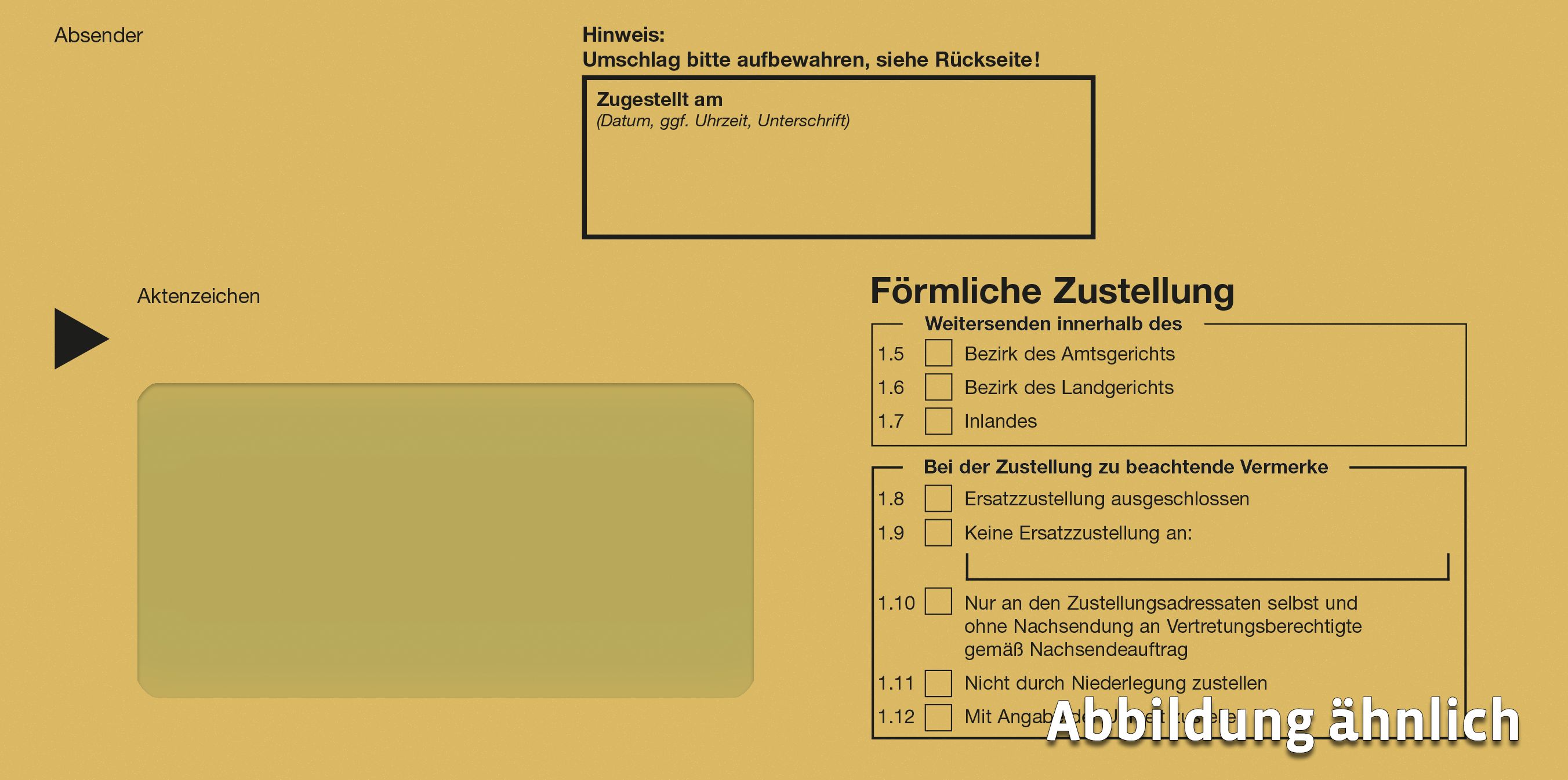 Förmliche Zustellung: Innerer Umschlag mit Fenster, 114 x 229 mm, haftklebend, gelb