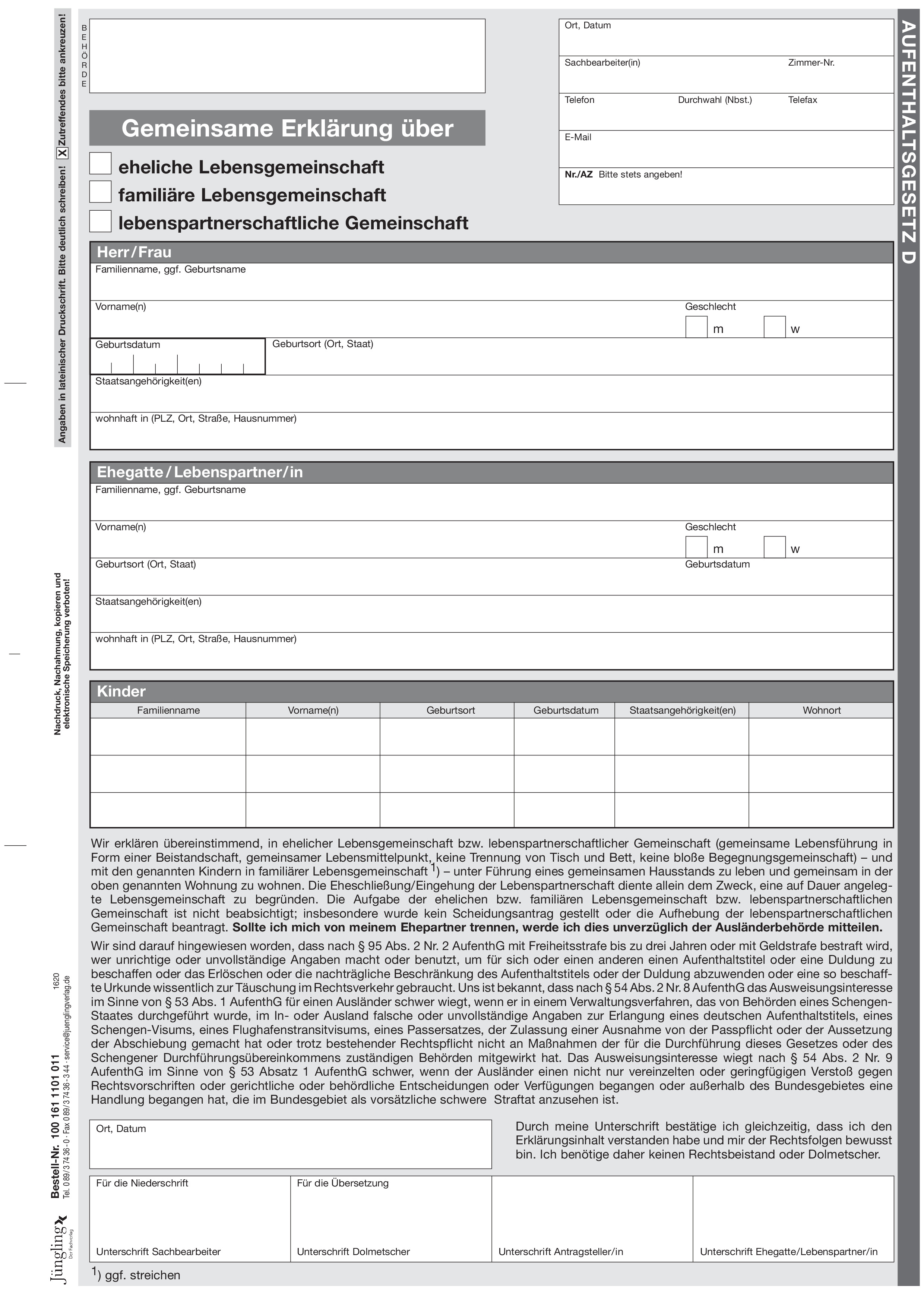 Gemeinsame Erklärung zur (Lebens)gemeinschaft, Deutsch, A4