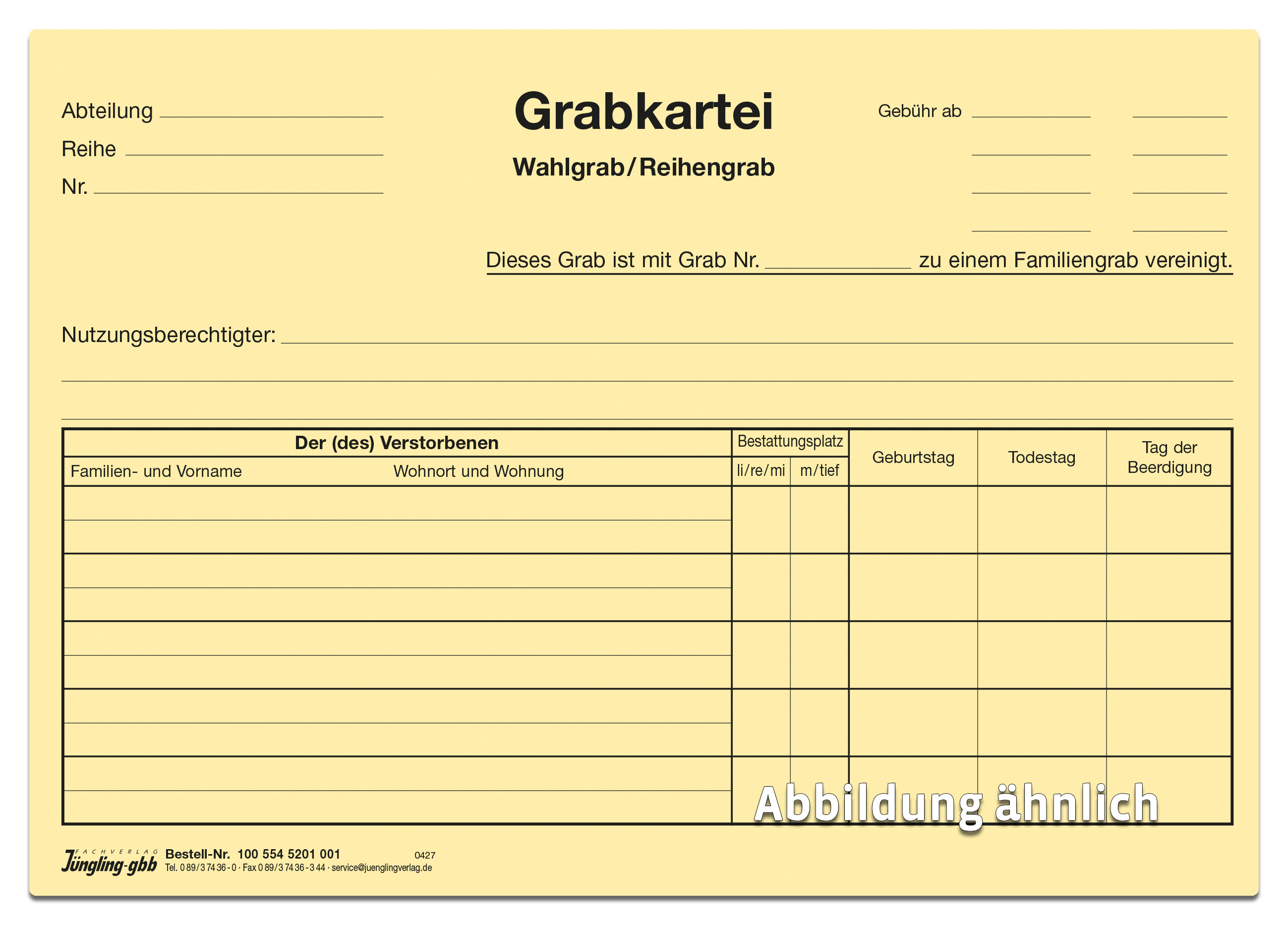 Grabkarteikarte, A5, zweiseitig, chamois