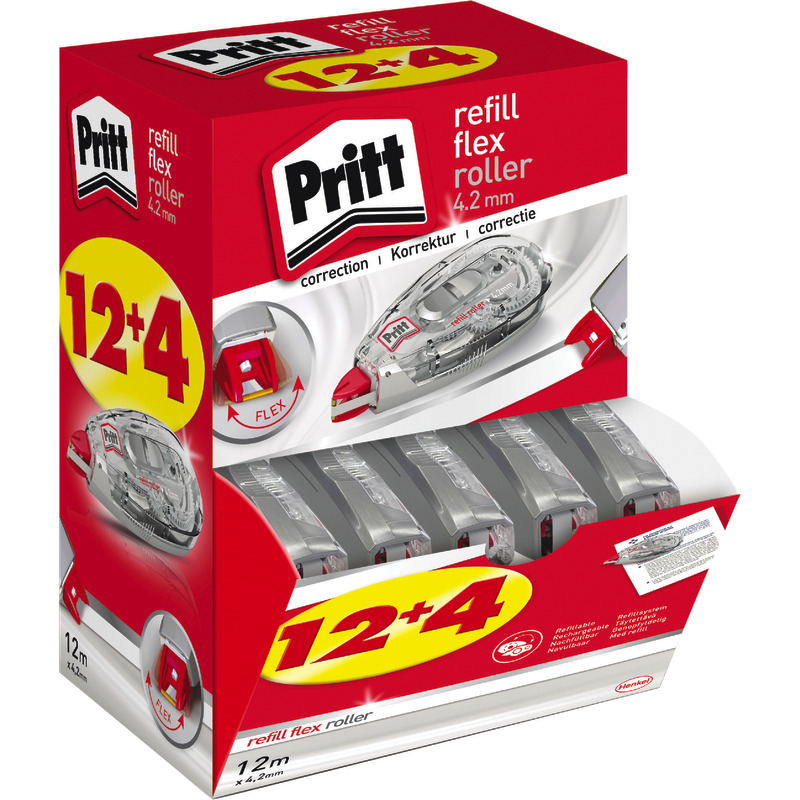 12 + 4 GRATIS! 16 Pritt Korrekturroller Refill-Flex WA970, Bandmaße: 4, 2 mm x 12 m