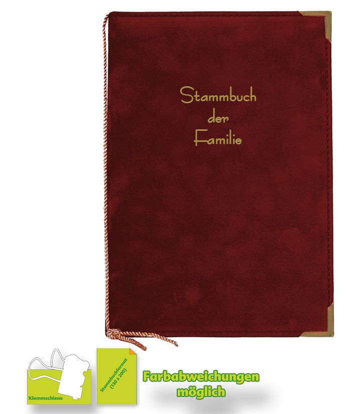 Stammbuch Alcan-Velour burgund mit Klemmschiene